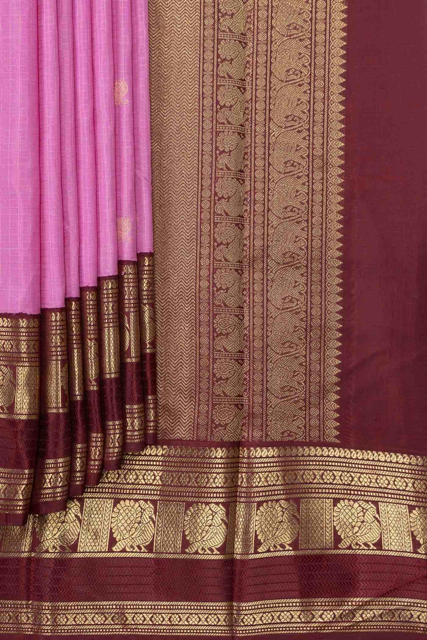 Pure Silk Pure Zari Pink Dual Tone Kanchipuram Saree