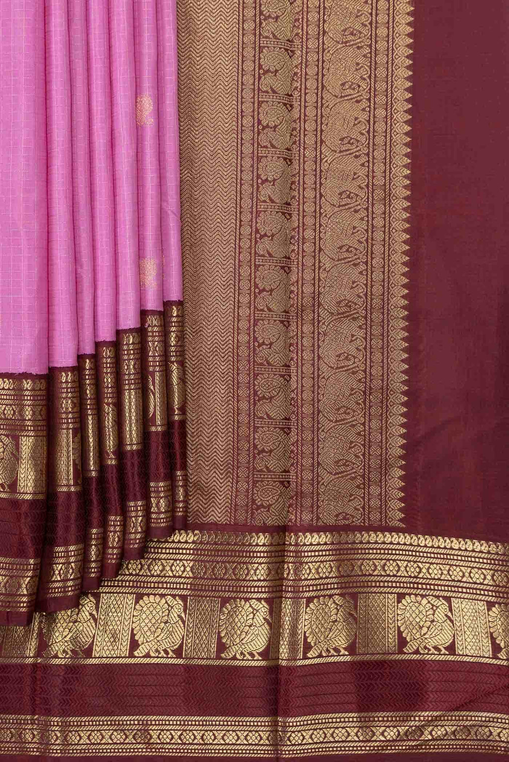 Pure Silk Pure Zari Pink Dual Tone Kanchipuram Saree