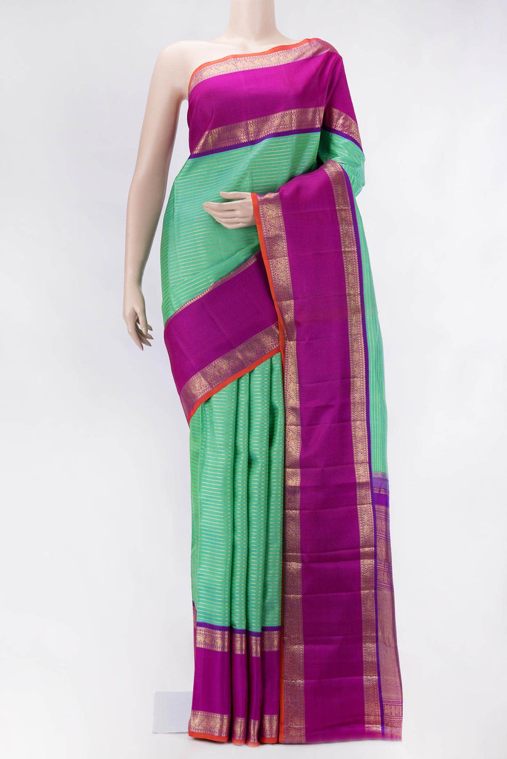 Pure Silk Pure Zari Sea Green Dual Tone Kanchipuram Saree