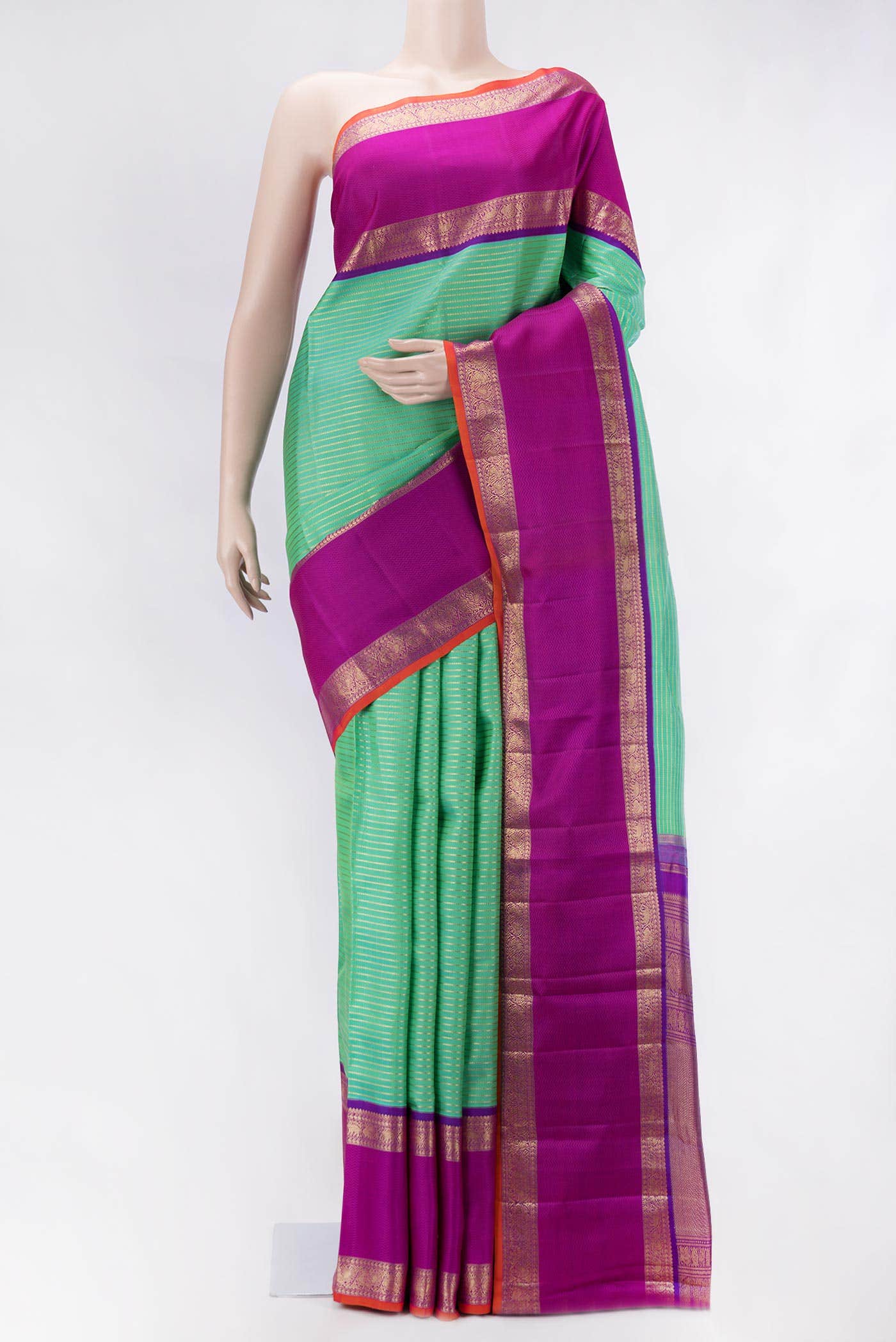 Pure Silk Pure Zari Sea Green Dual Tone Kanchipuram Saree