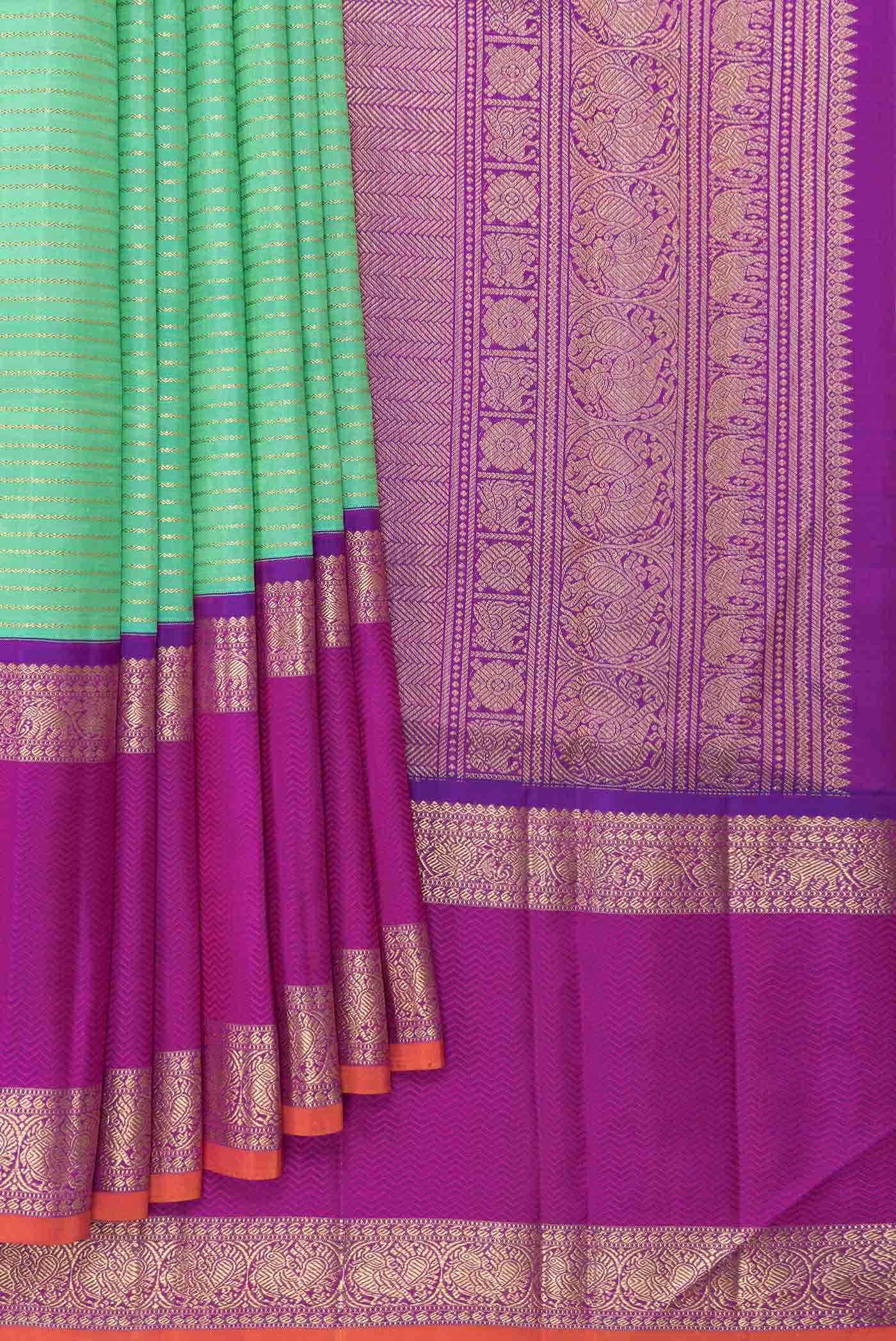 Pure Silk Pure Zari Sea Green Dual Tone Kanchipuram Saree