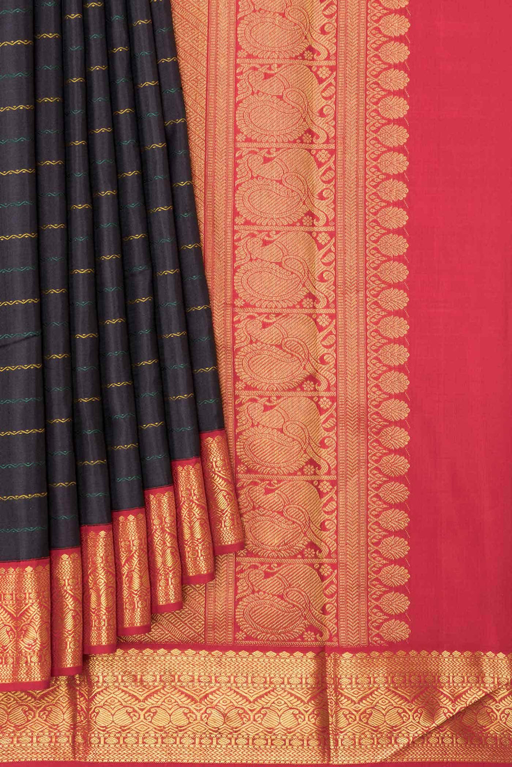 Pure Silk Pure Zari Black Dual Tone Kanchipuram Saree
