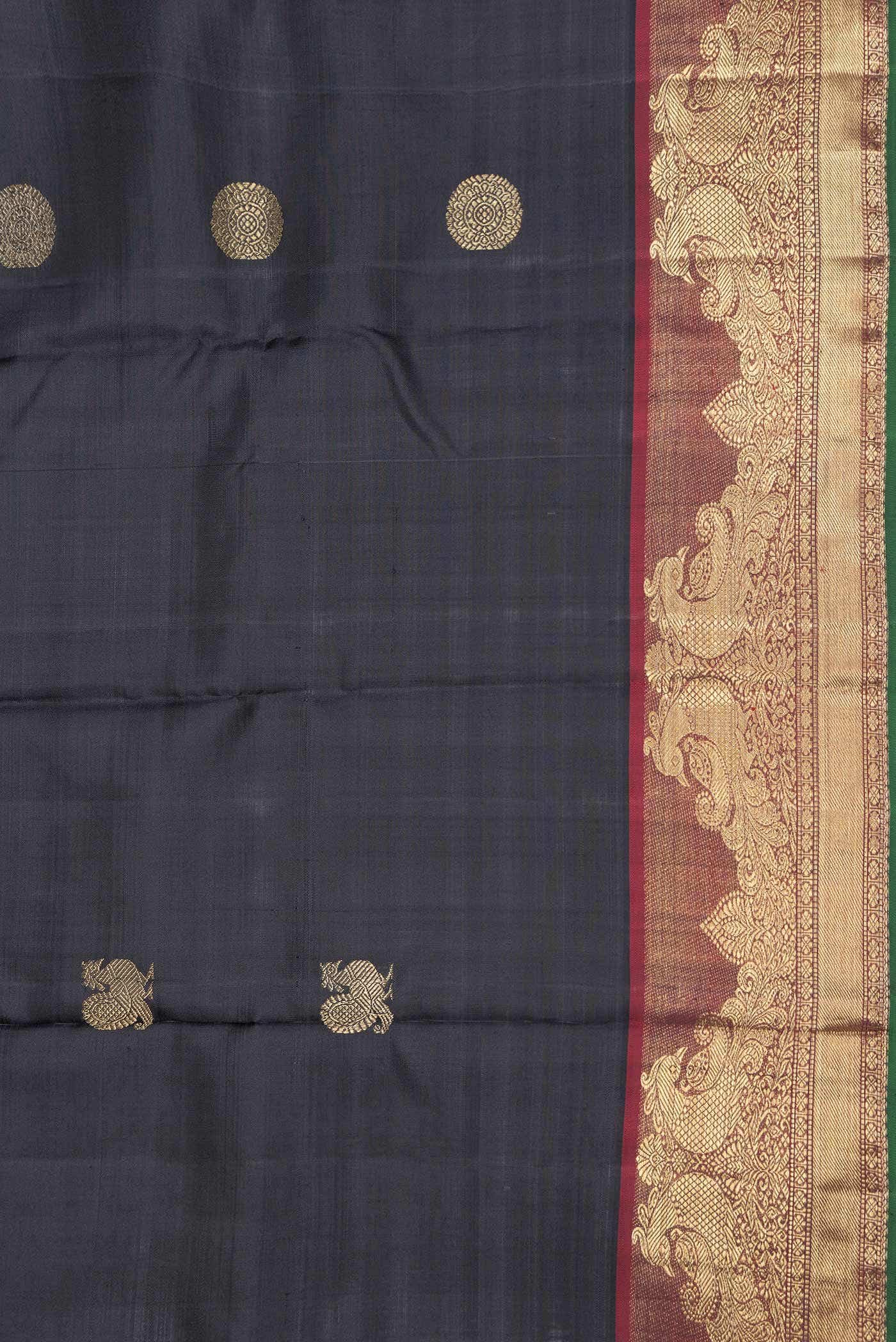 Pure Silk Pure Zari Black Dual Tone Kanchipuram Saree
