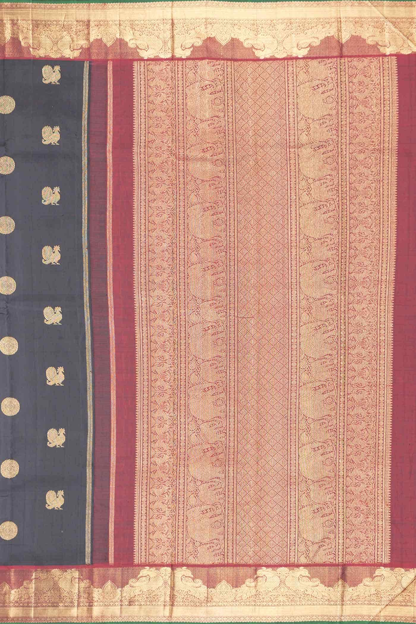 Pure Silk Pure Zari Black Dual Tone Kanchipuram Saree