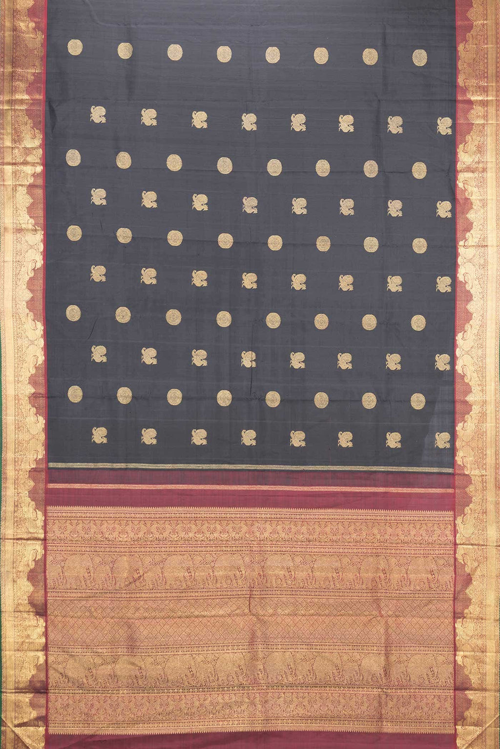 Pure Silk Pure Zari Black Dual Tone Kanchipuram Saree