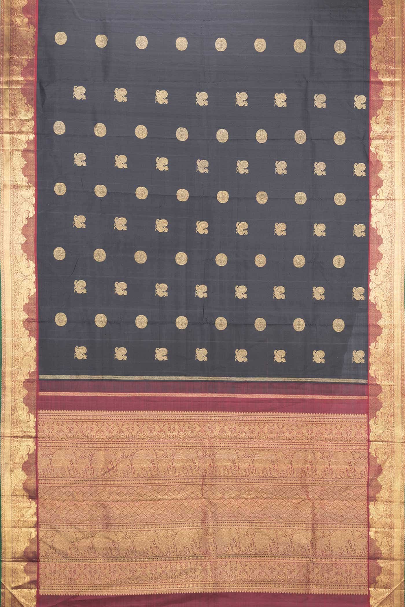 Pure Silk Pure Zari Black Dual Tone Kanchipuram Saree