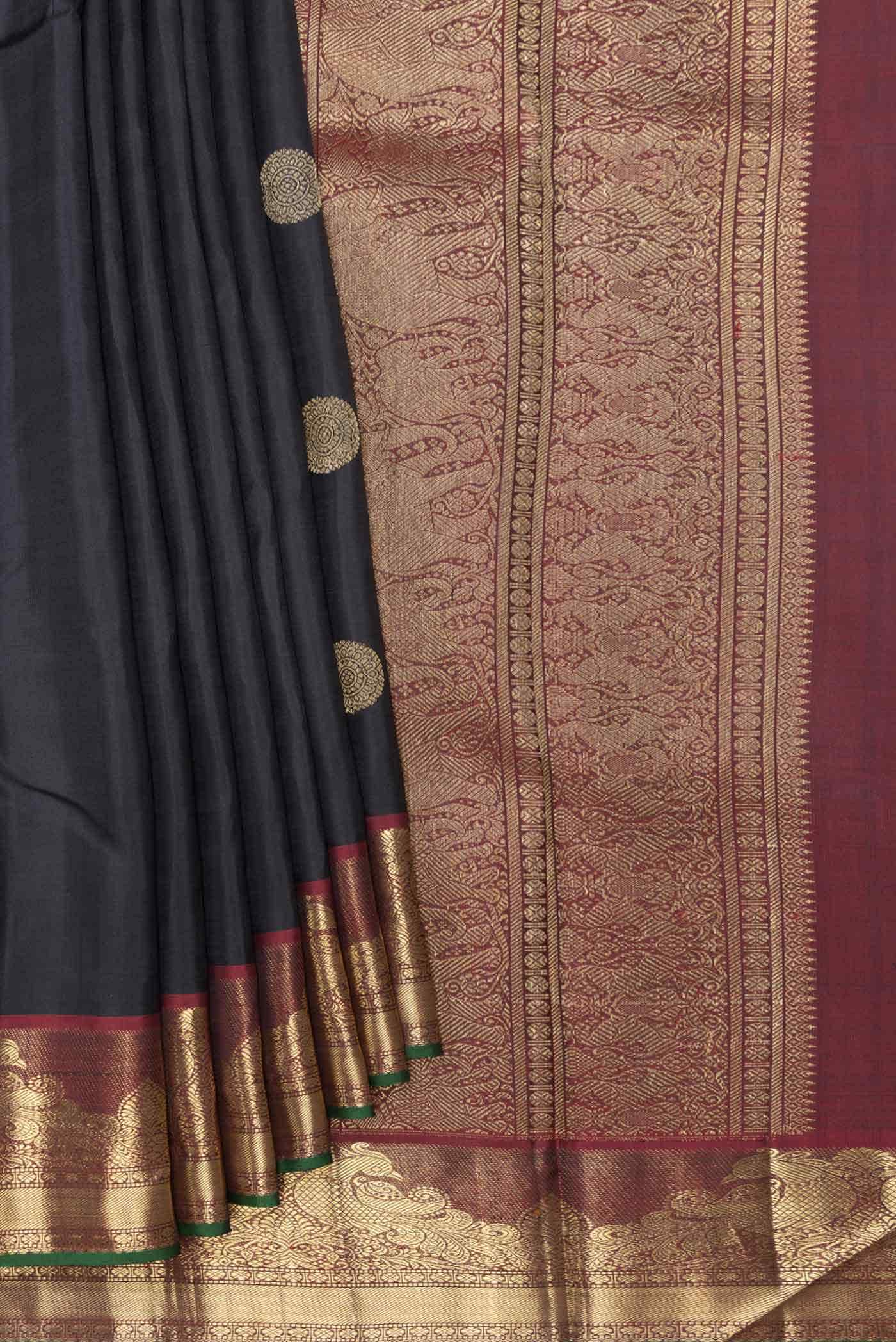Pure Silk Pure Zari Black Dual Tone Kanchipuram Saree