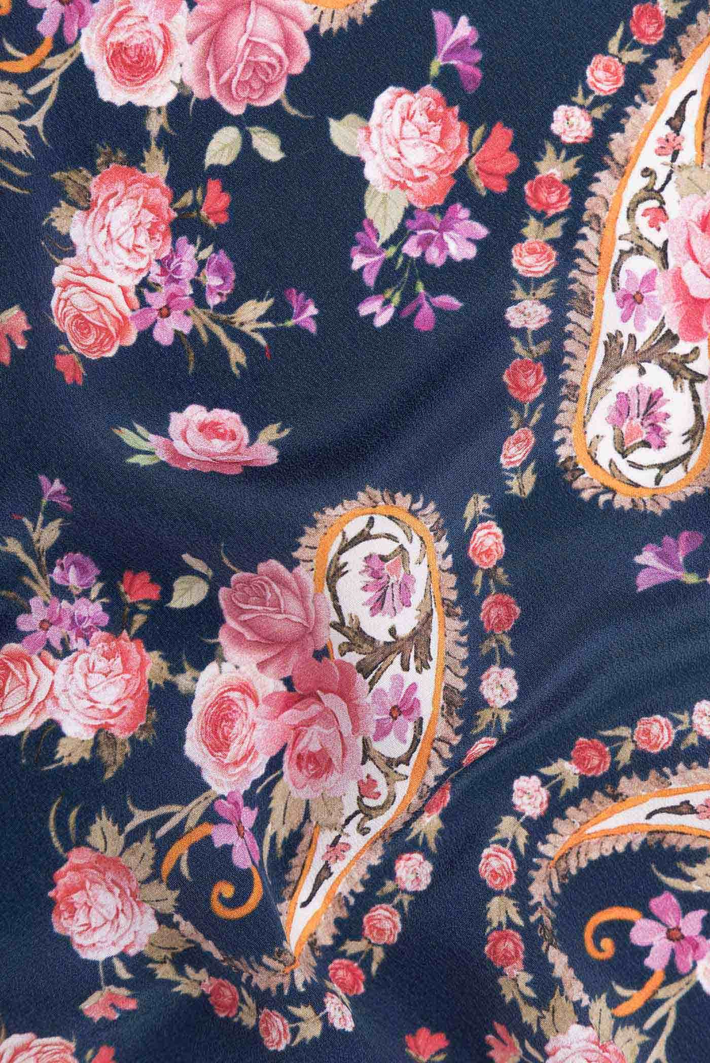Navy Blue Mysore Crepe Saree