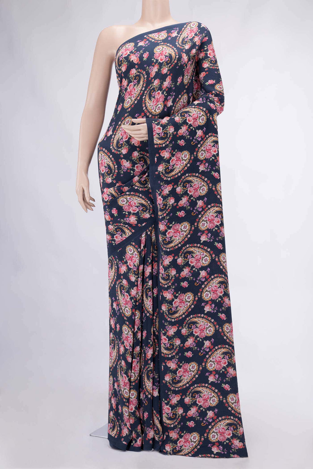 Navy Blue Mysore Crepe Saree