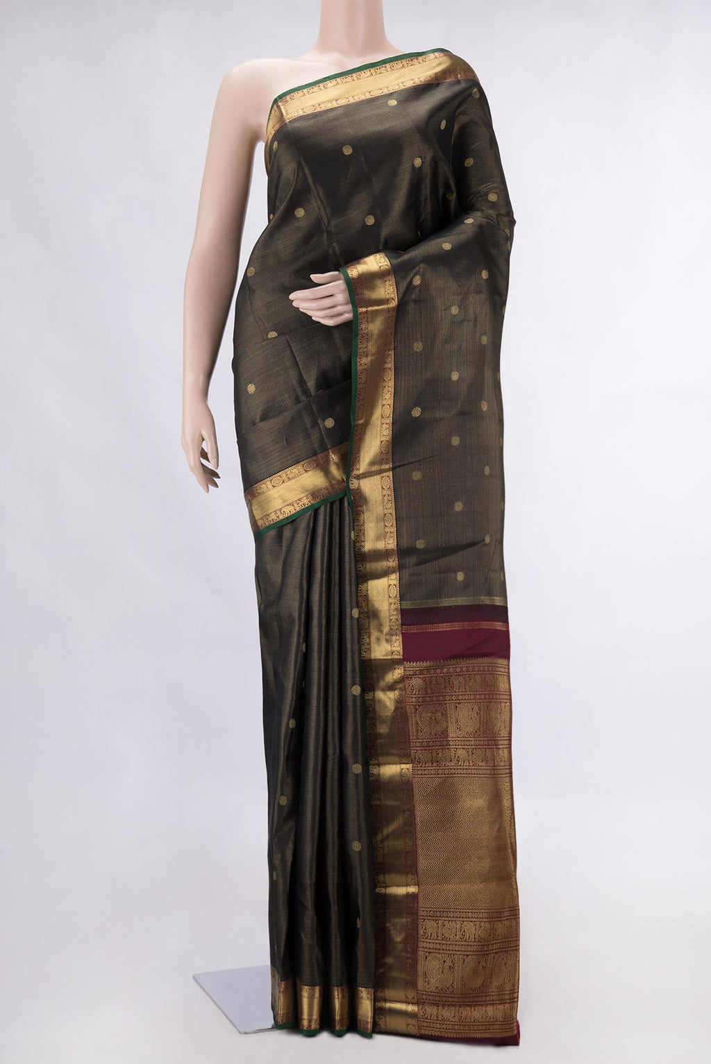Pure Silk Pure Zari Black Dual Tone Kanchipuram Saree