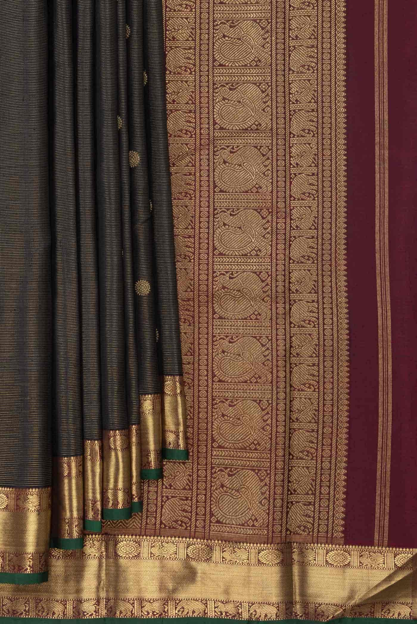 Pure Silk Pure Zari Black Dual Tone Kanchipuram Saree
