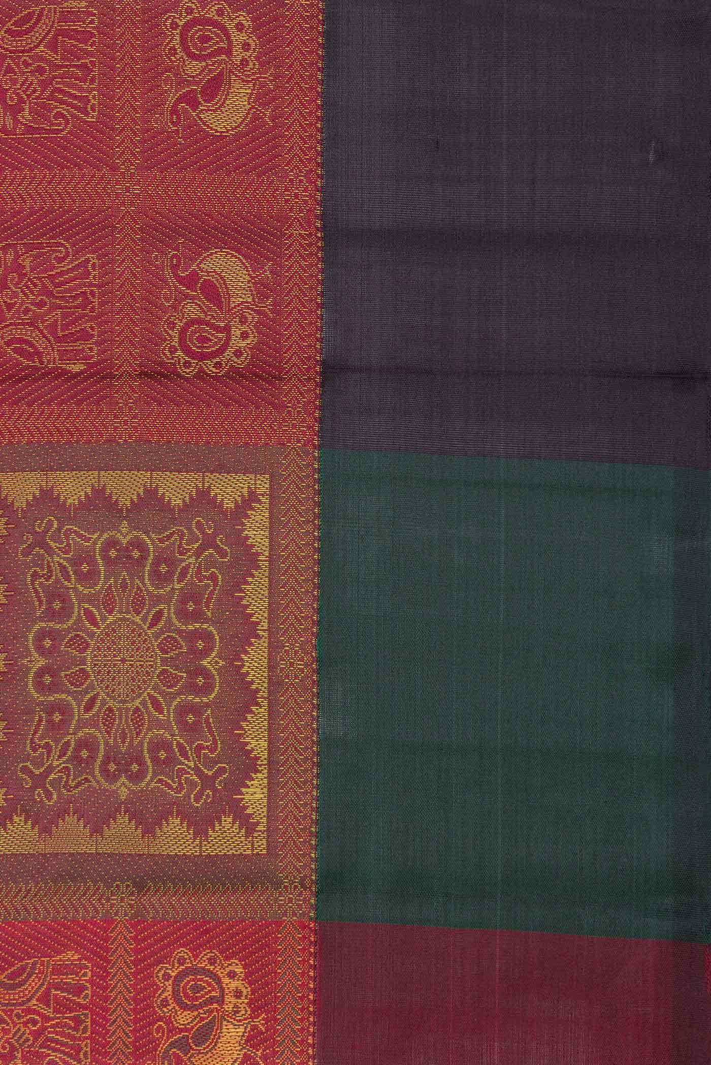 Maroon  Yellow and Green Dual Tone Kanchipuram Silk Saree