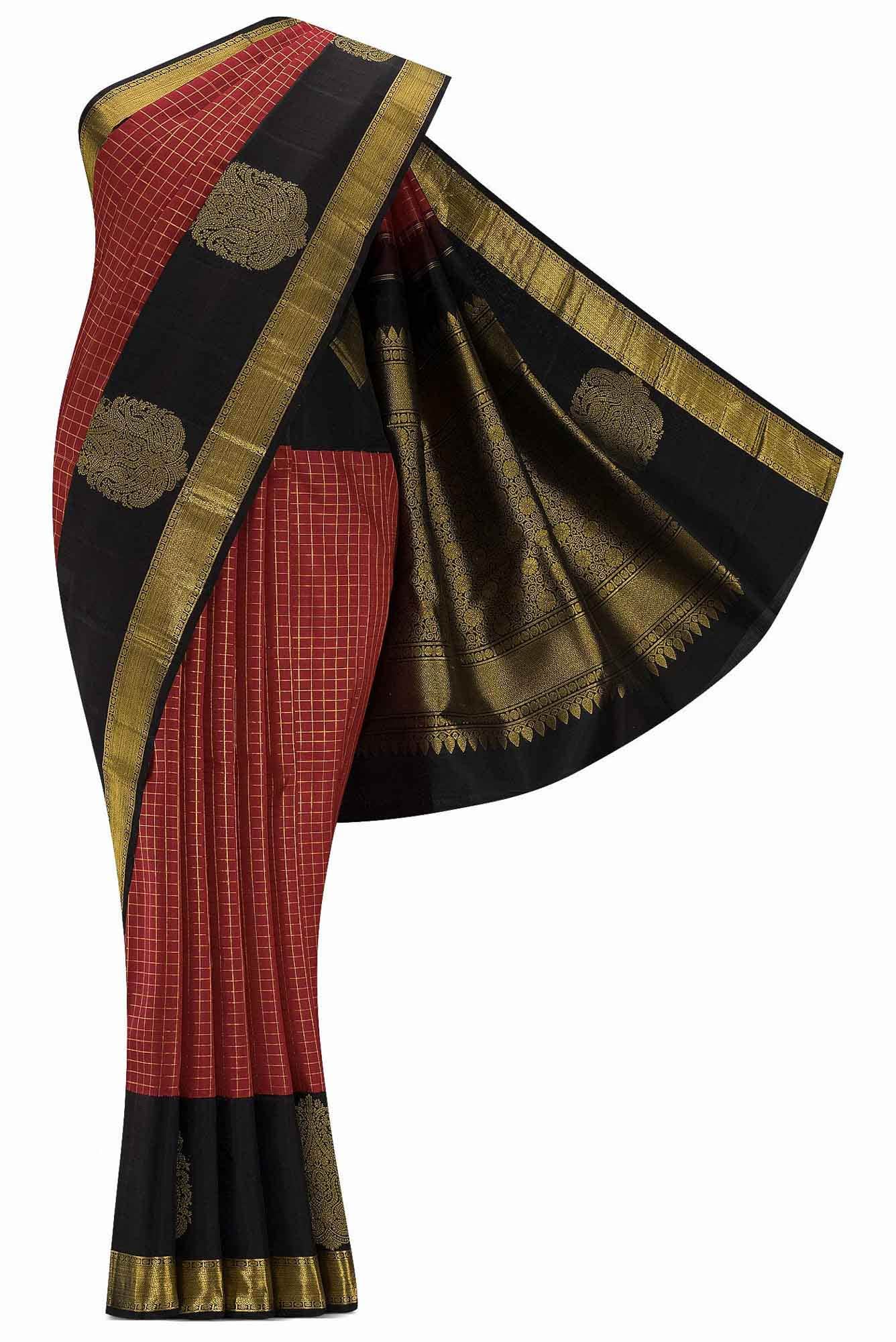 Pure Silk Pure Zari Black Dual Tone Kanchipuram Saree