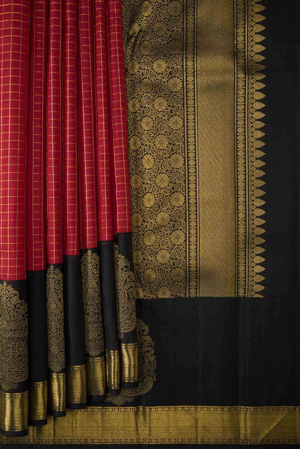 Pure Silk Pure Zari Black Dual Tone Kanchipuram Saree