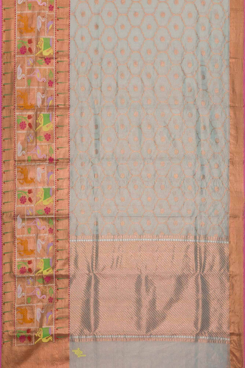 Pure Silk Pure Zari Blue Grey Dual Tone Kota Saree