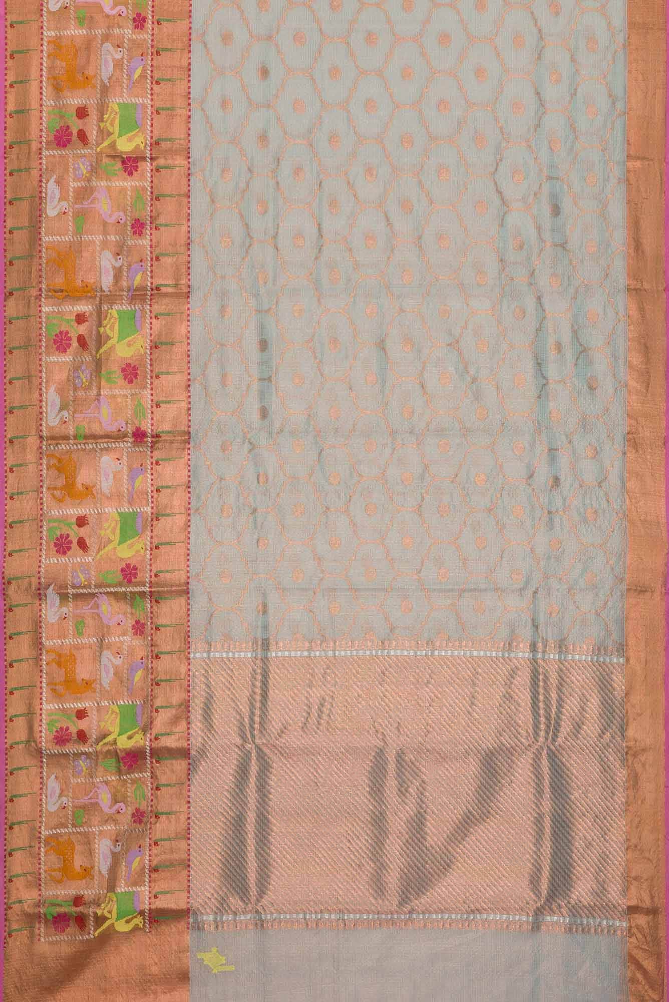 Pure Silk Pure Zari Blue Grey Dual Tone Kota Saree