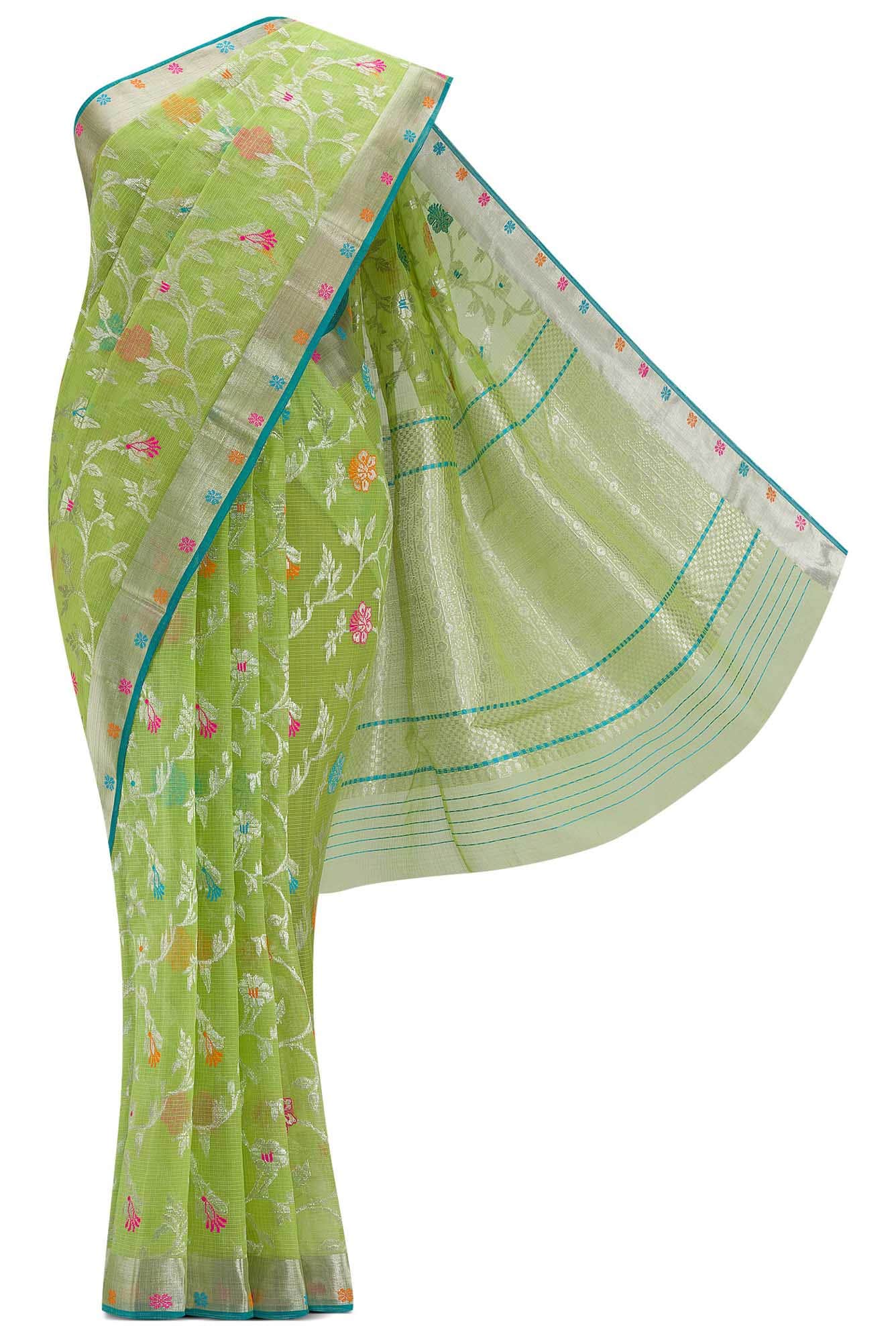 Pure Silk Pure Zari Green Dual Tone Kota Saree