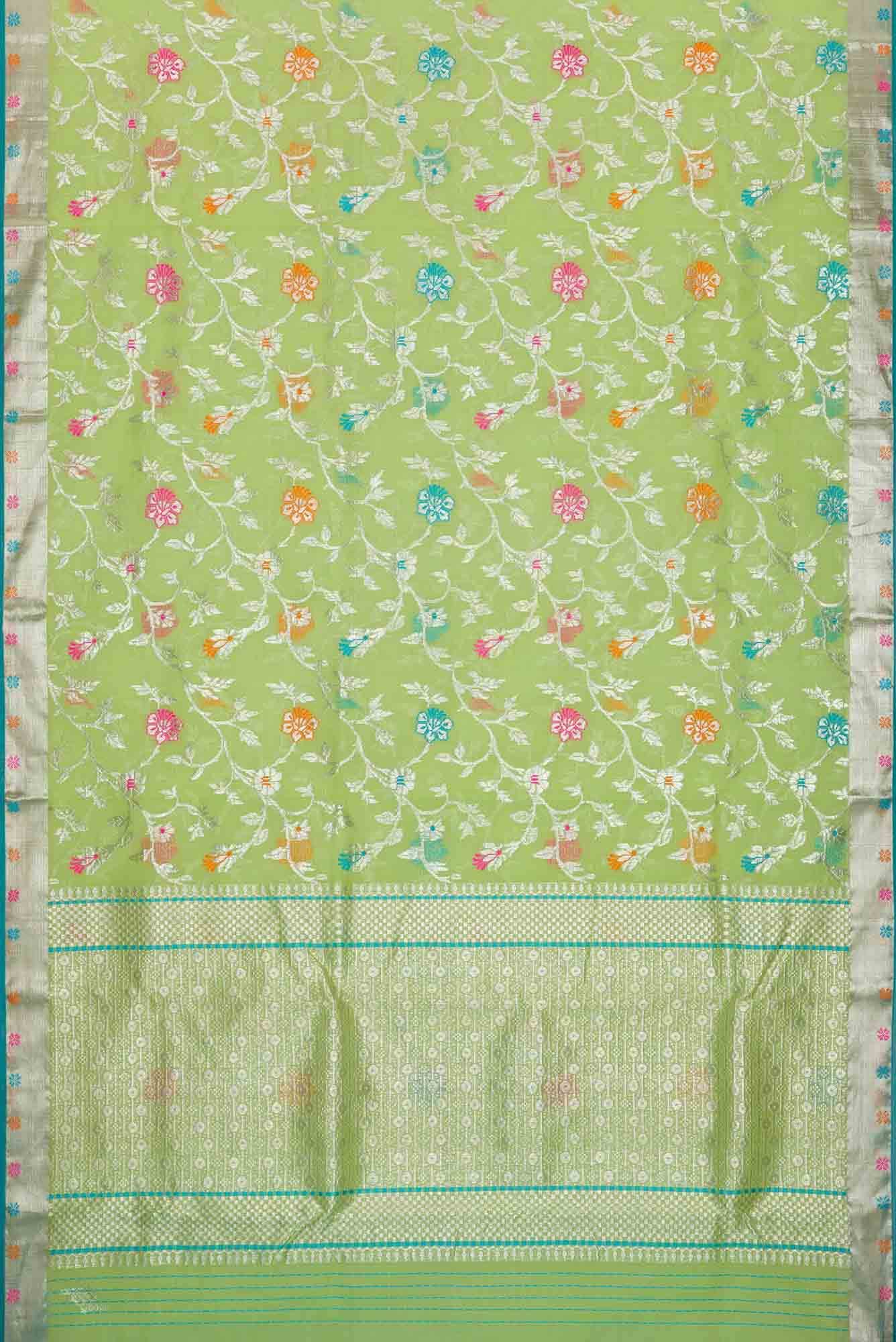 Pure Silk Pure Zari Green Dual Tone Kota Saree