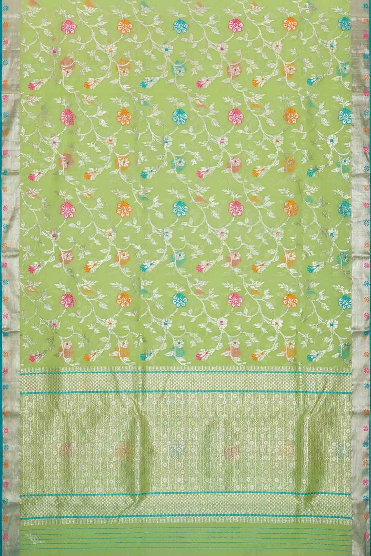 Pure Silk Pure Zari Green Dual Tone Kota Saree