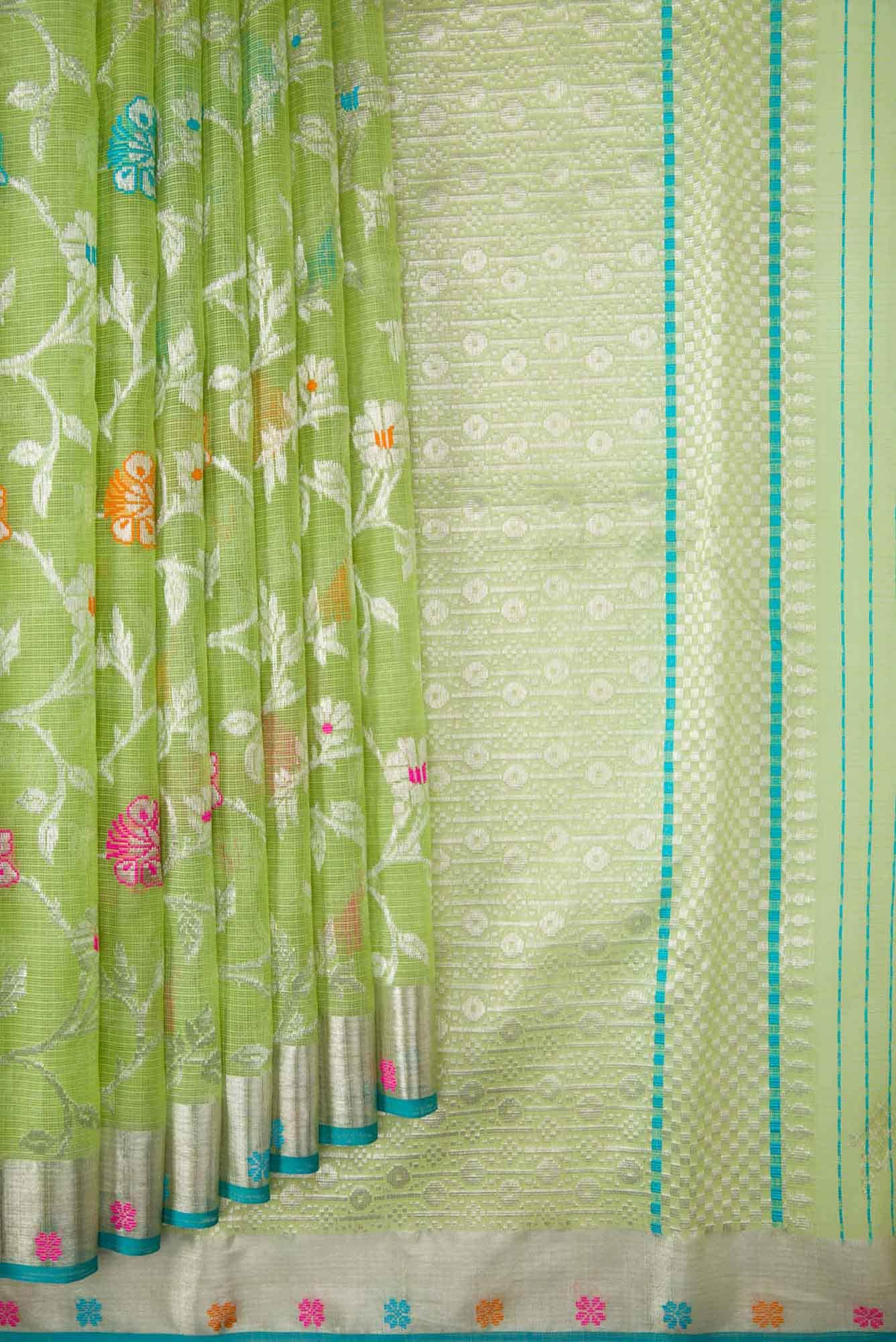 Pure Silk Pure Zari Green Dual Tone Kota Saree
