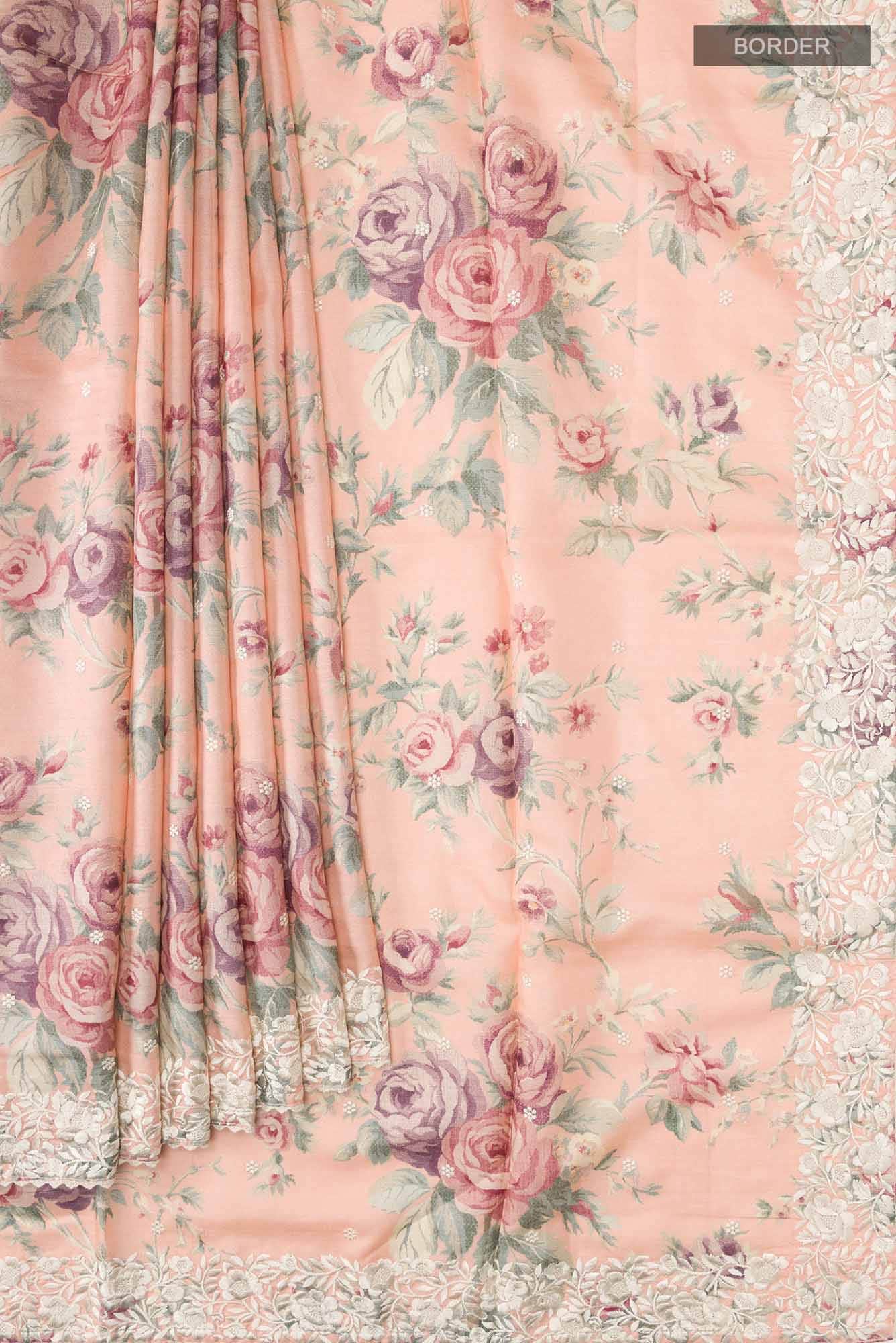 Peach Bhagalpuri Tussar Silk Saree