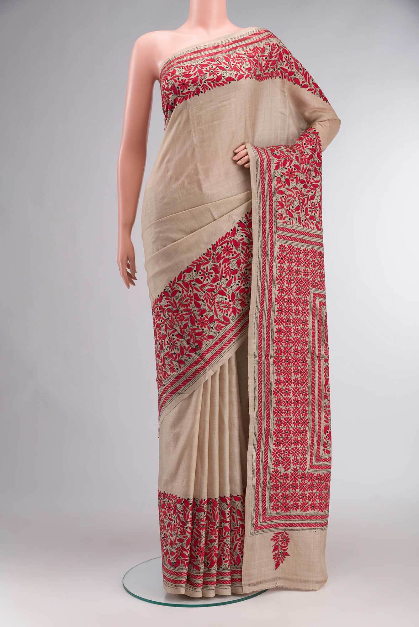Beige Bhagalpuri Tussar Silk Saree