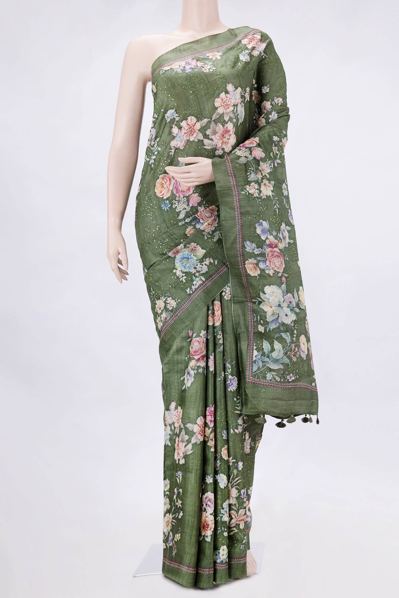 Green Dual Tone Tussar Silk Saree