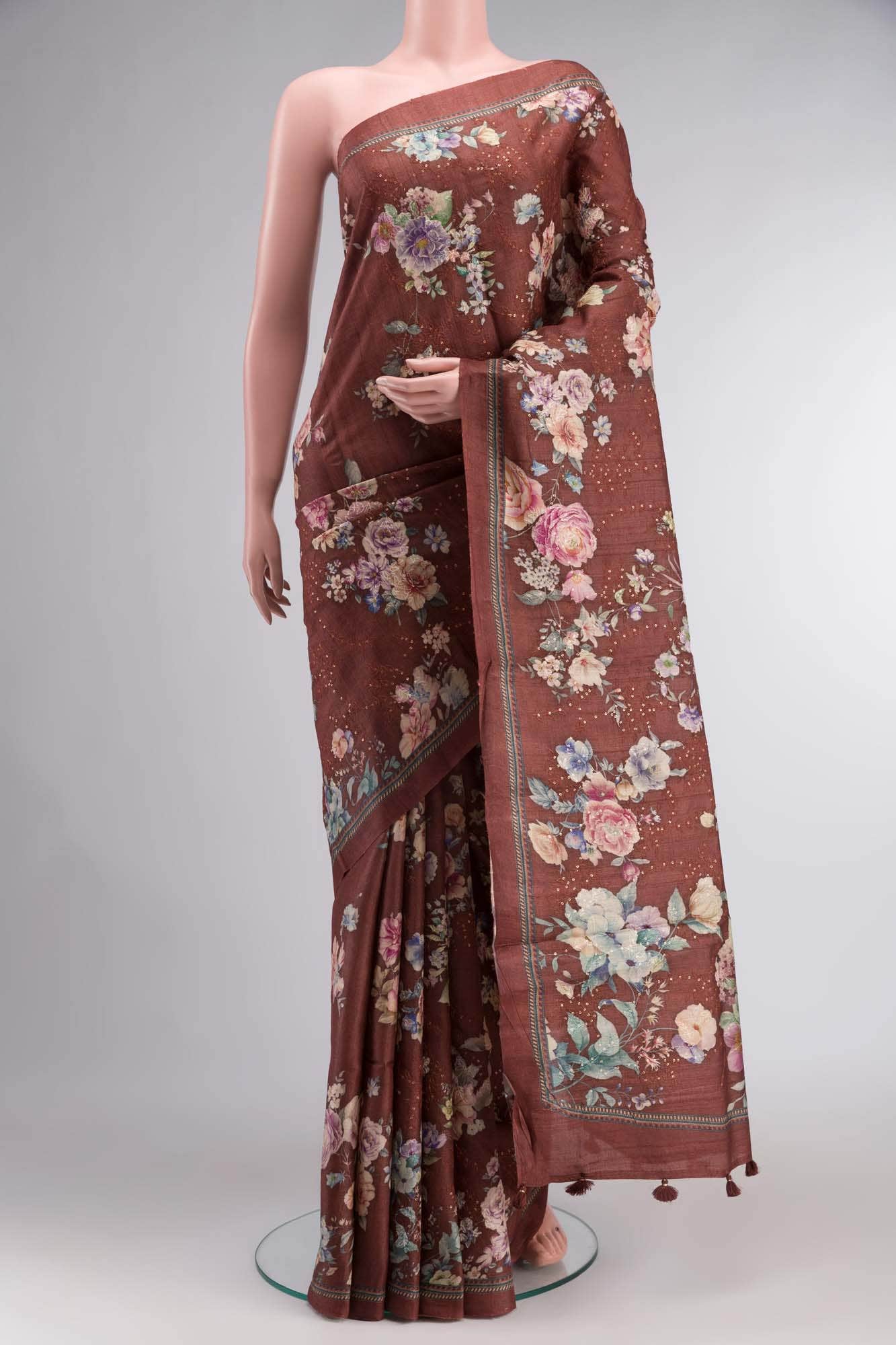 Brown Bhagalpuri Tussar Silk Saree