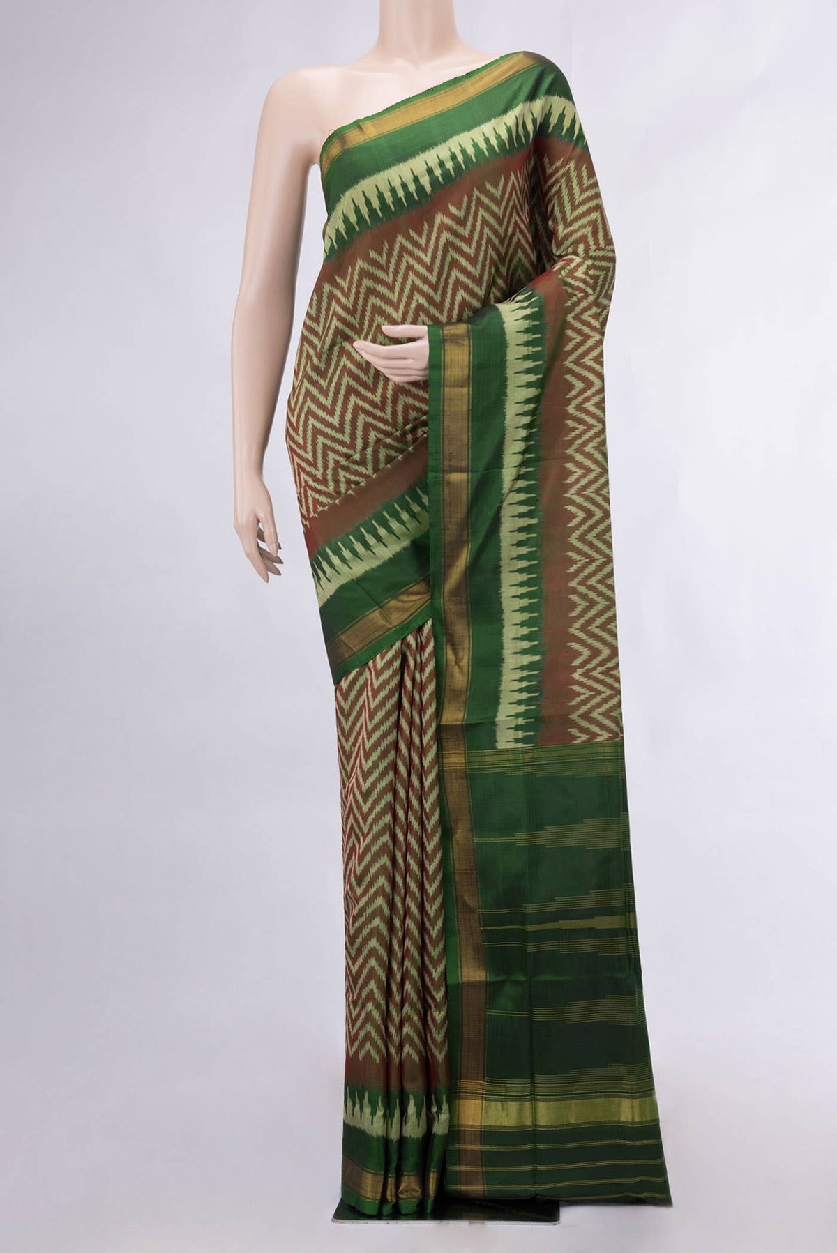Brown with Green Color Rajkot Patola Silk Saree