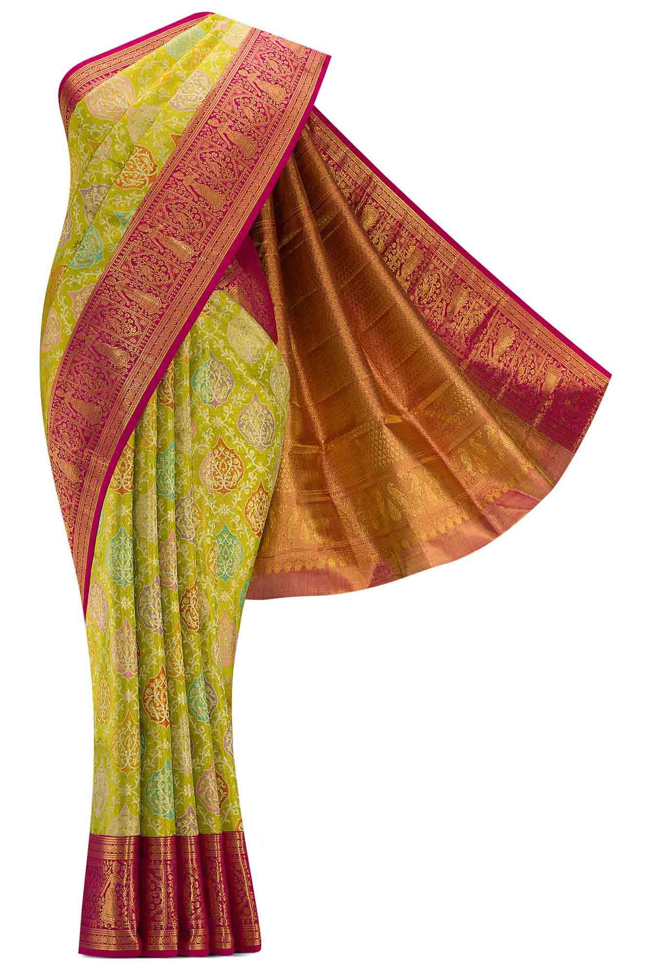 Parrot Green Kanchipuram Tissue Silk Saree