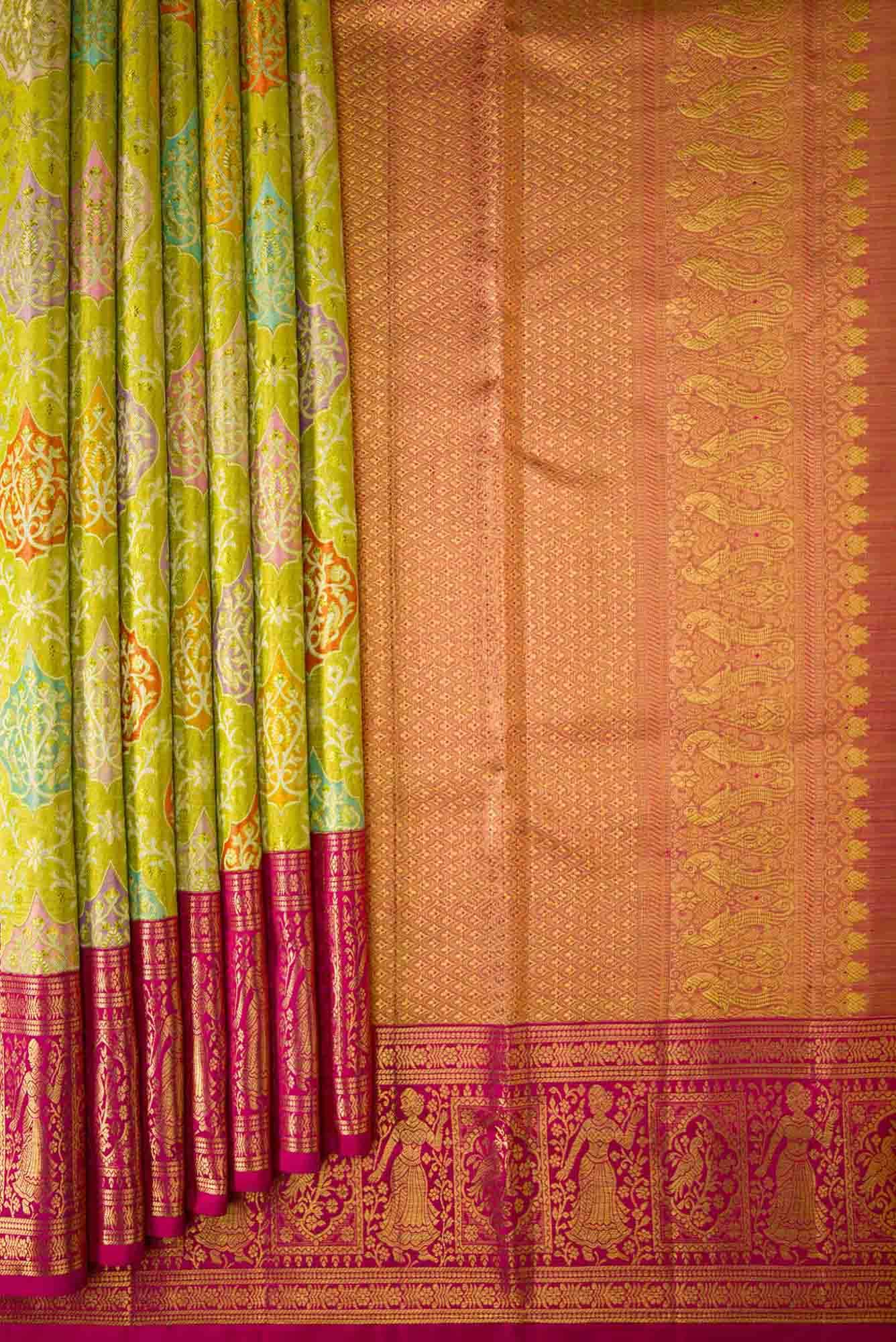 Parrot Green Kanchipuram Tissue Silk Saree