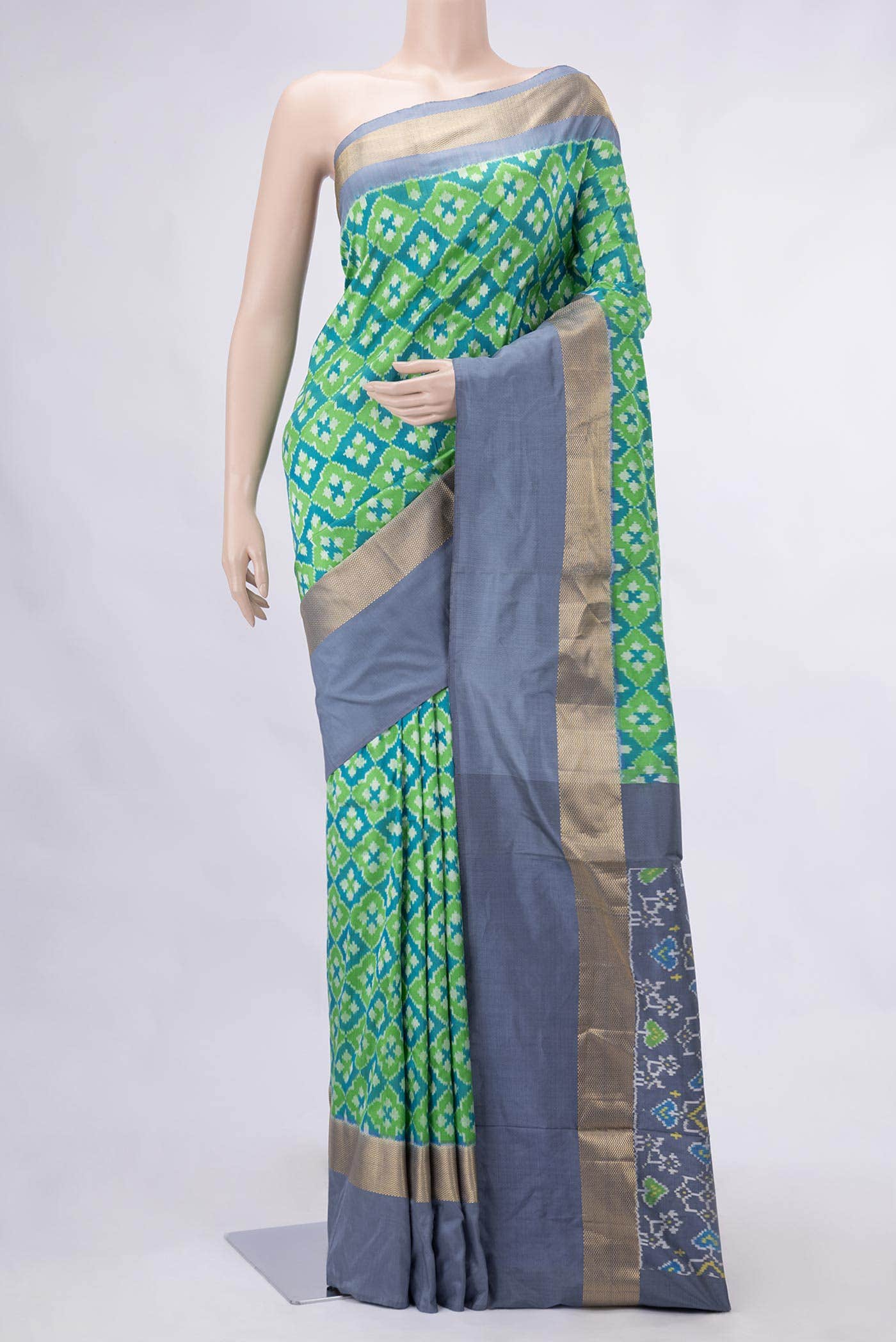 Green Dual Tone Double Ikat Saree