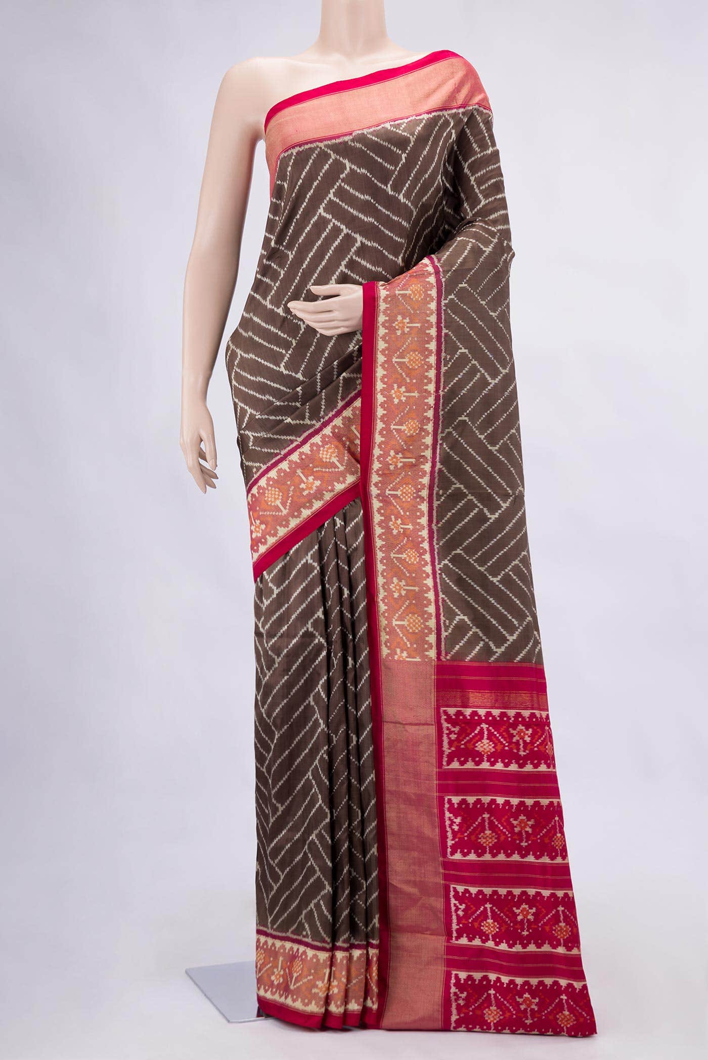 Brown Dual Tone Double Ikat Saree