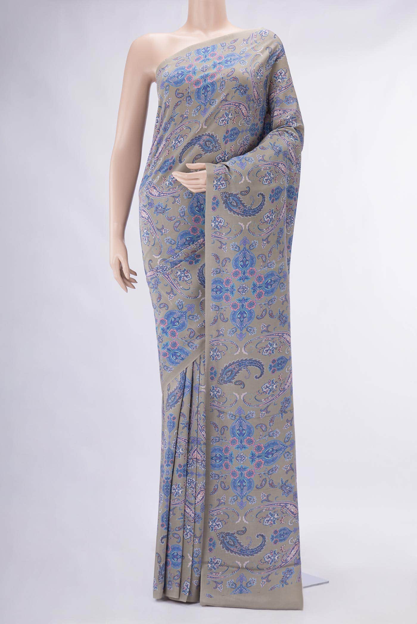 Grey Mysore Crepe Saree