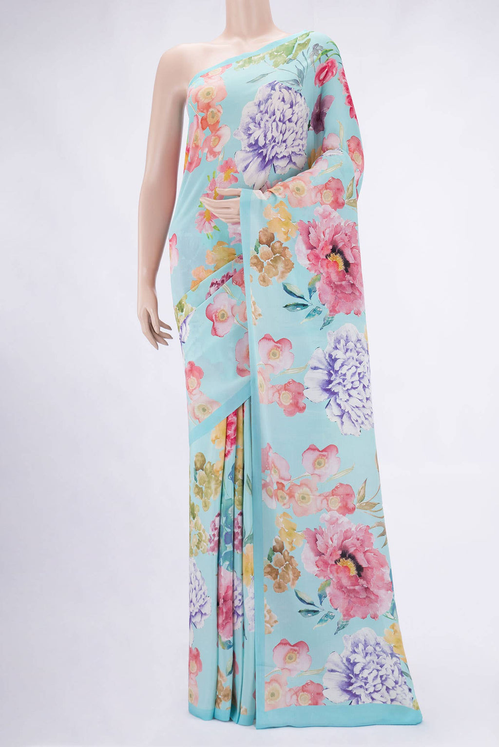 Sky Blue Mysore Crepe Saree