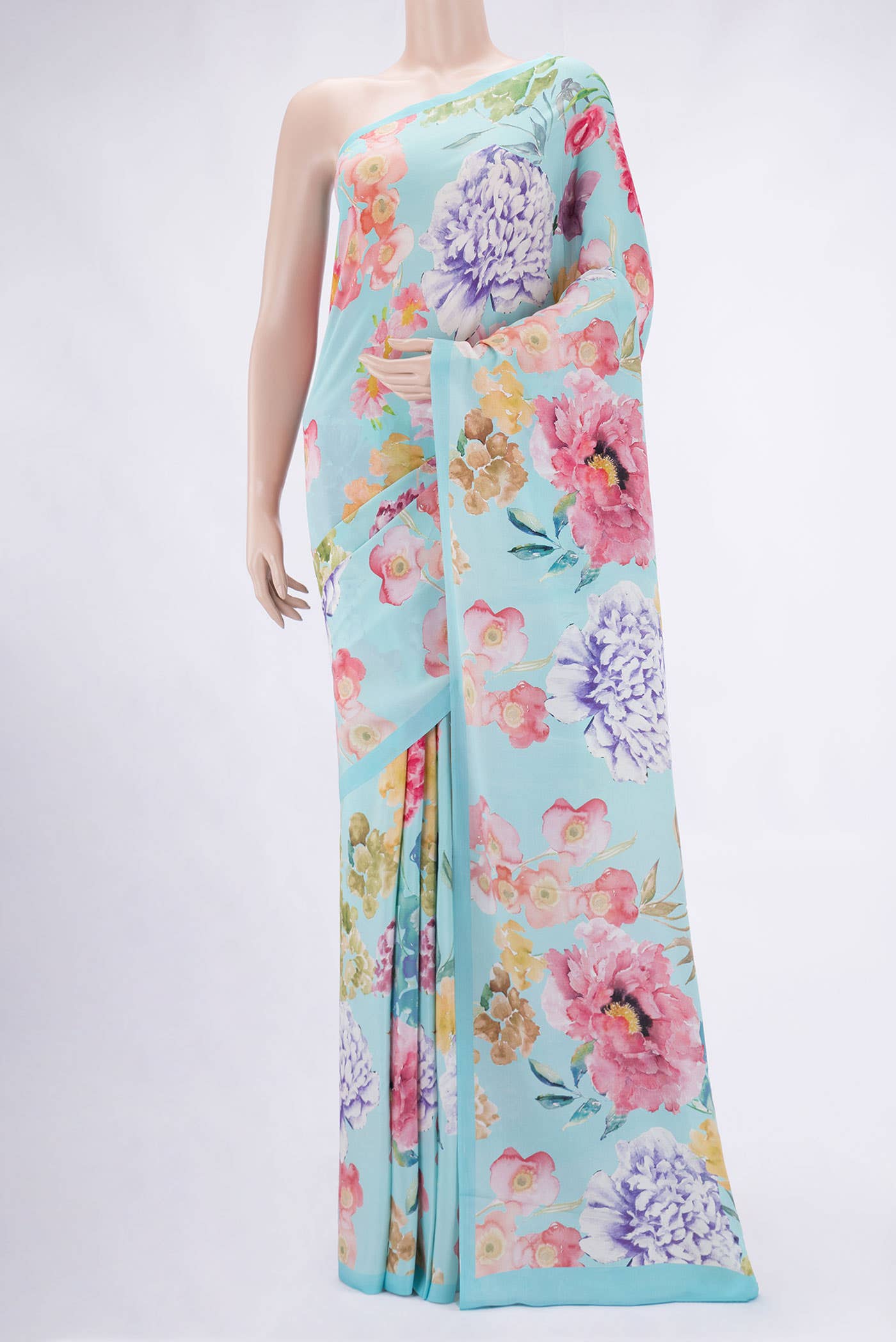 Sky Blue Mysore Crepe Saree