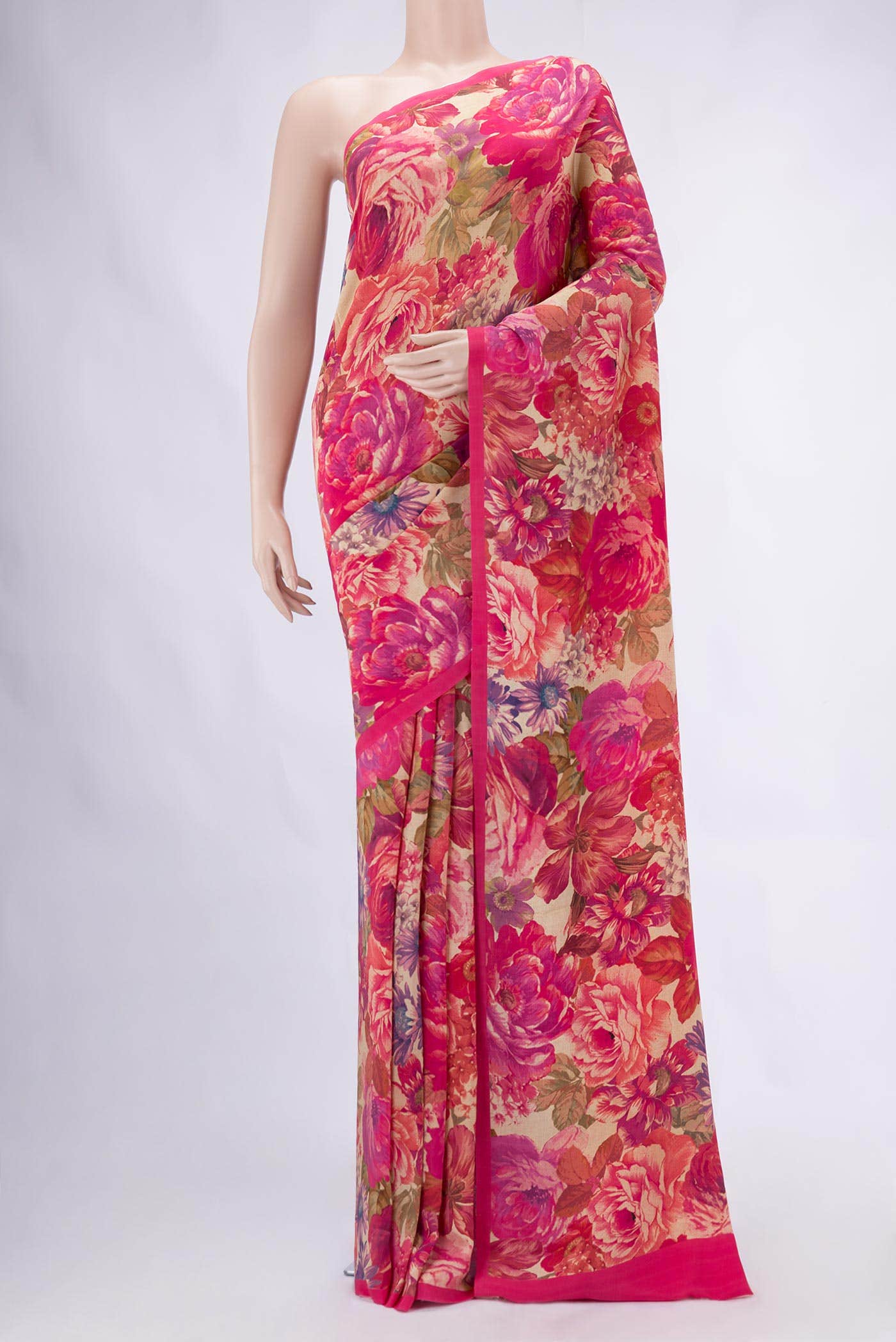 Pink Mysore Crepe Saree