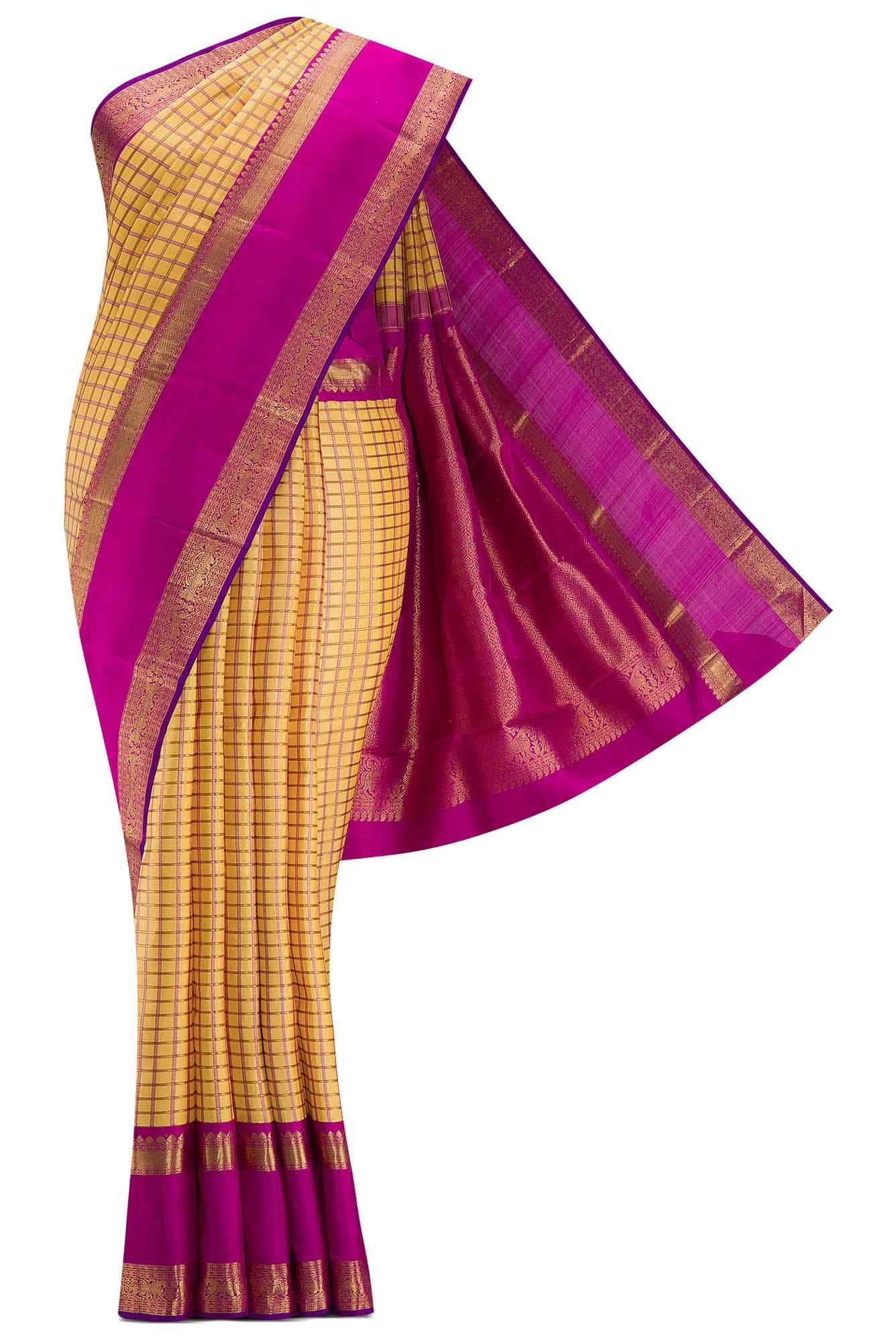 Pure Silk Pure Zari Sandal Dual Tone Kanchipuram Saree