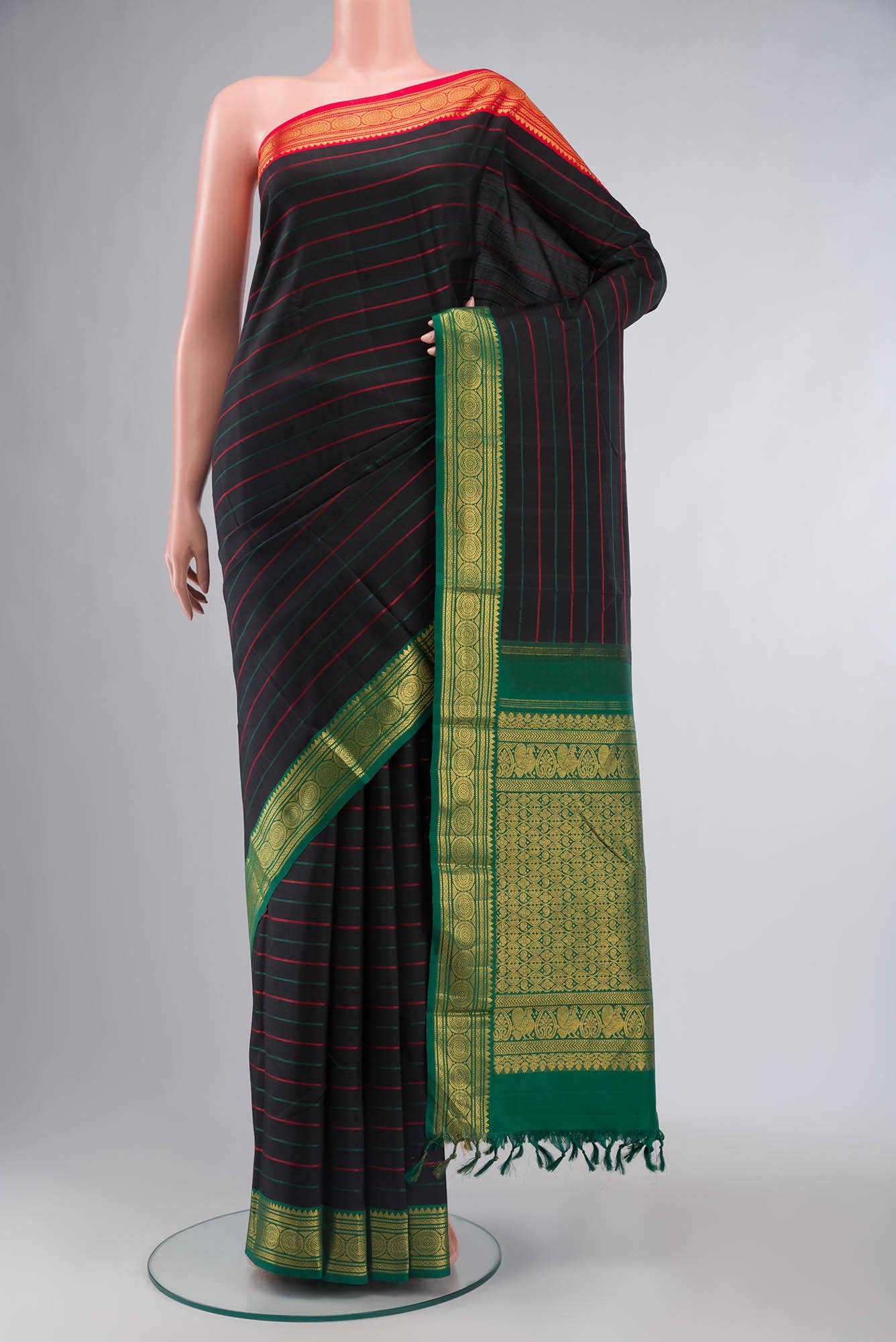 Pure Silk Pure Zari Black Kanchipuram Saree