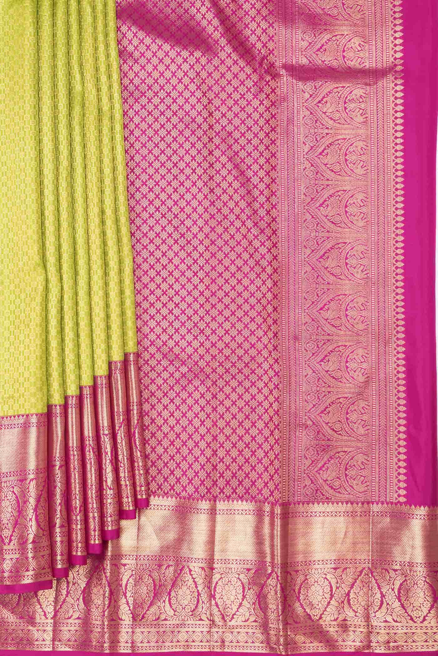 Parrot Green Dual Tone Kanchipuram Silk Saree