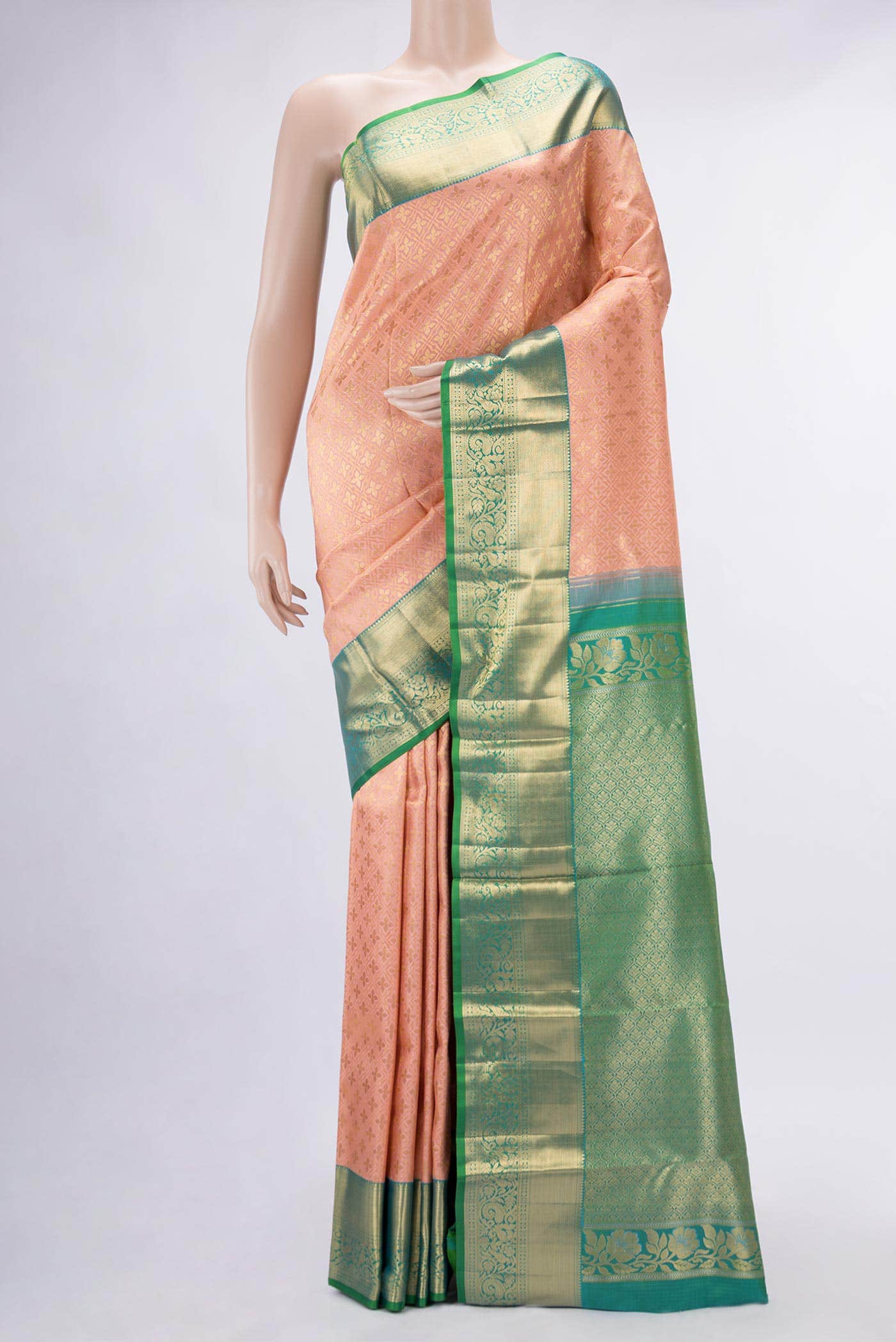 Golden Peach Kanchipuram Silk Saree
