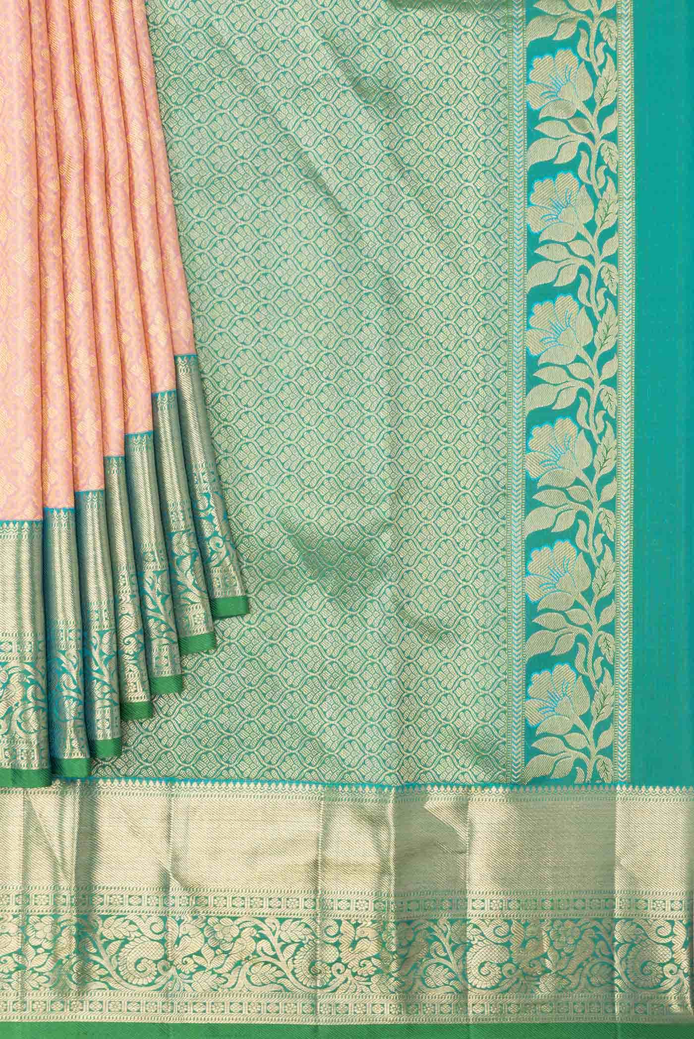 Golden Peach Kanchipuram Silk Saree