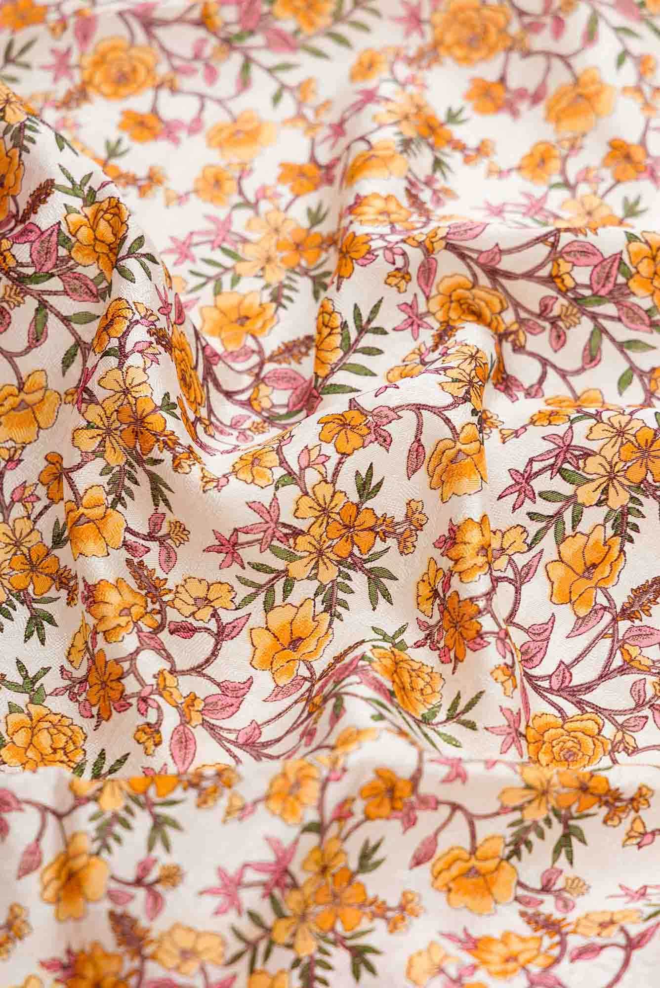 Off White Dual Tone Printed Silk Saree