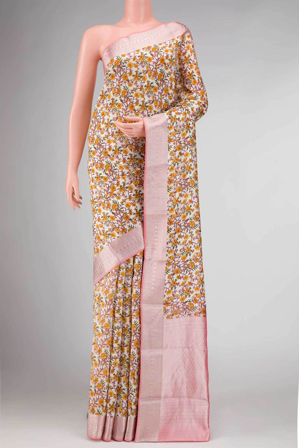 Off White Dual Tone Printed Silk Saree