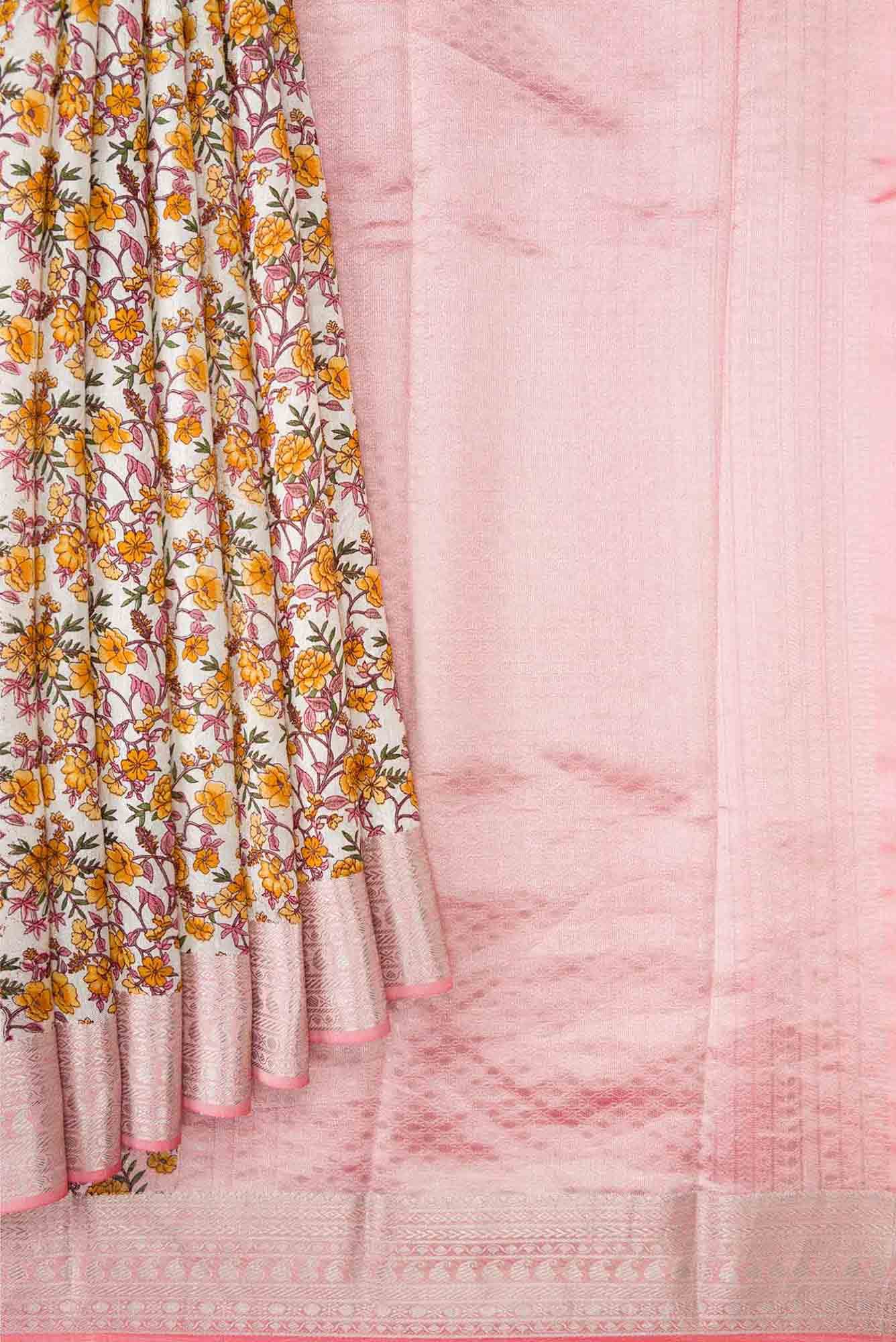 Off White Dual Tone Printed Silk Saree