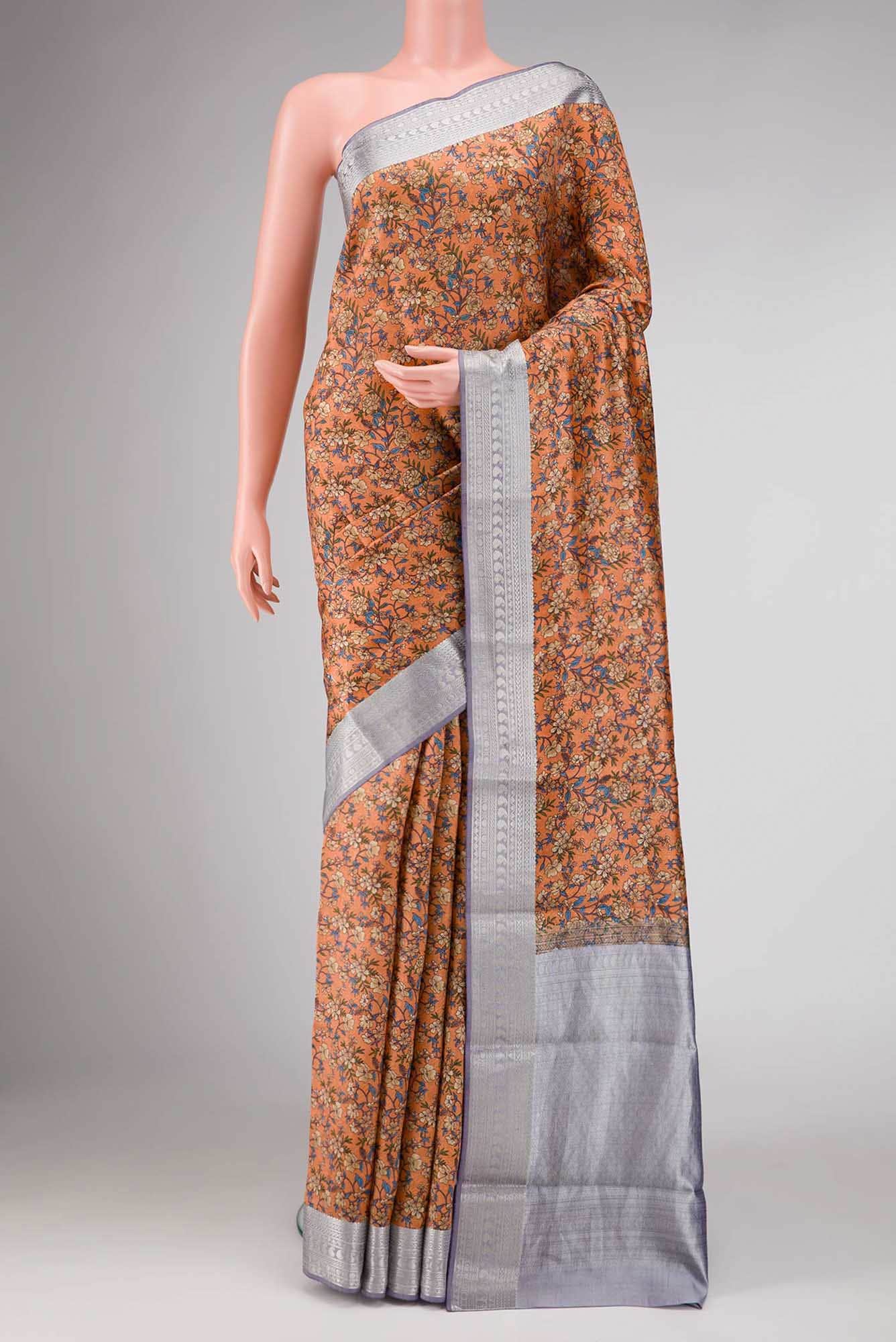 Mustard Dual Tone Printed Silk Saree