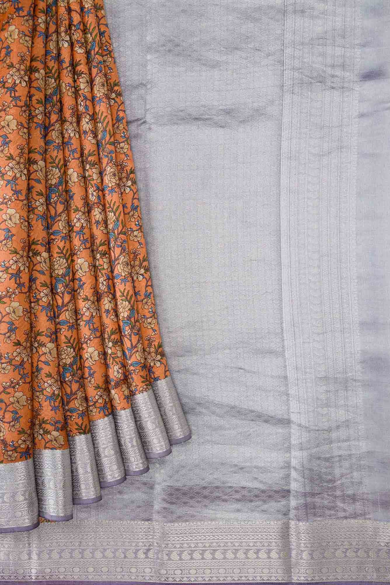 Mustard Dual Tone Printed Silk Saree