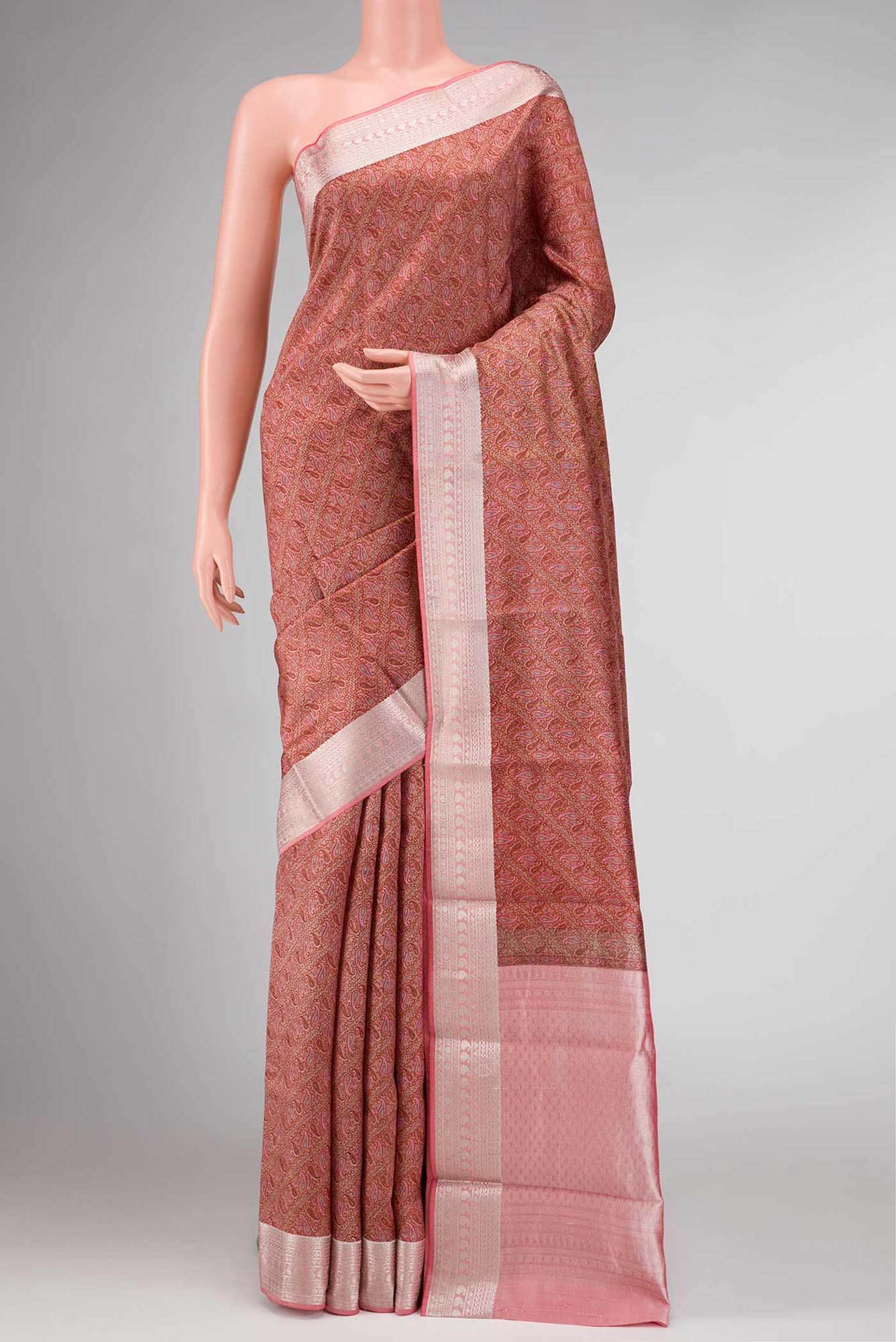 Brown Dual Tone Printed Silk Saree
