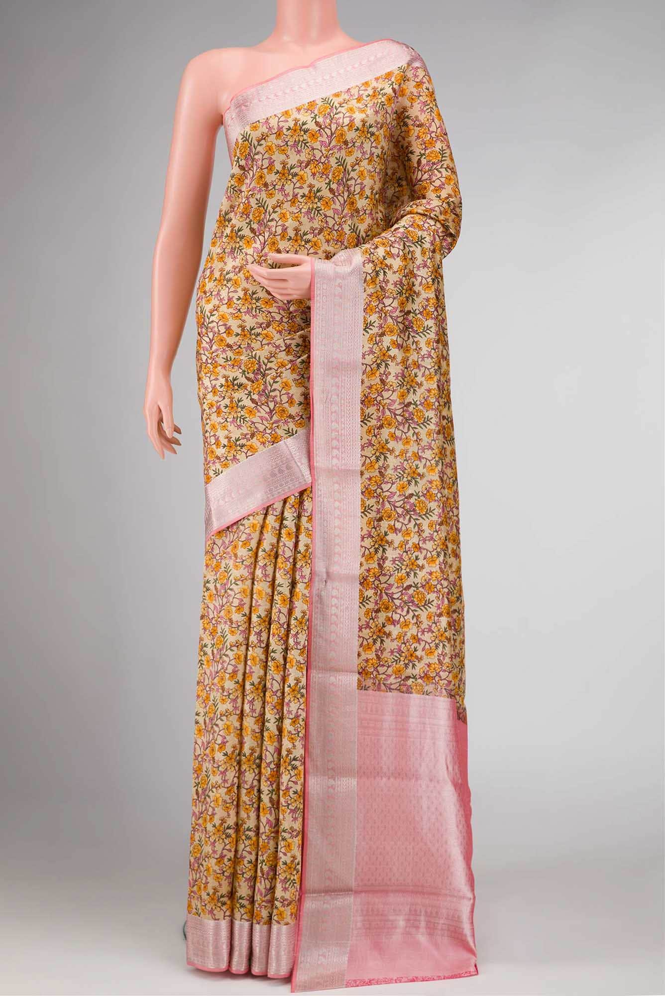 Sandal Dual Tone Printed Silk Saree