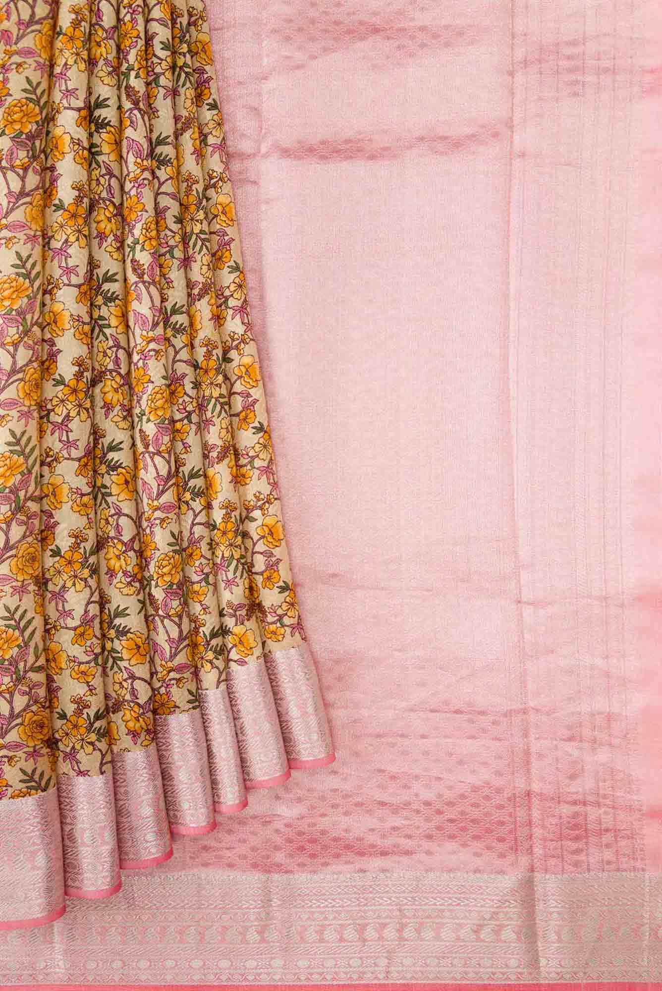 Sandal Dual Tone Printed Silk Saree